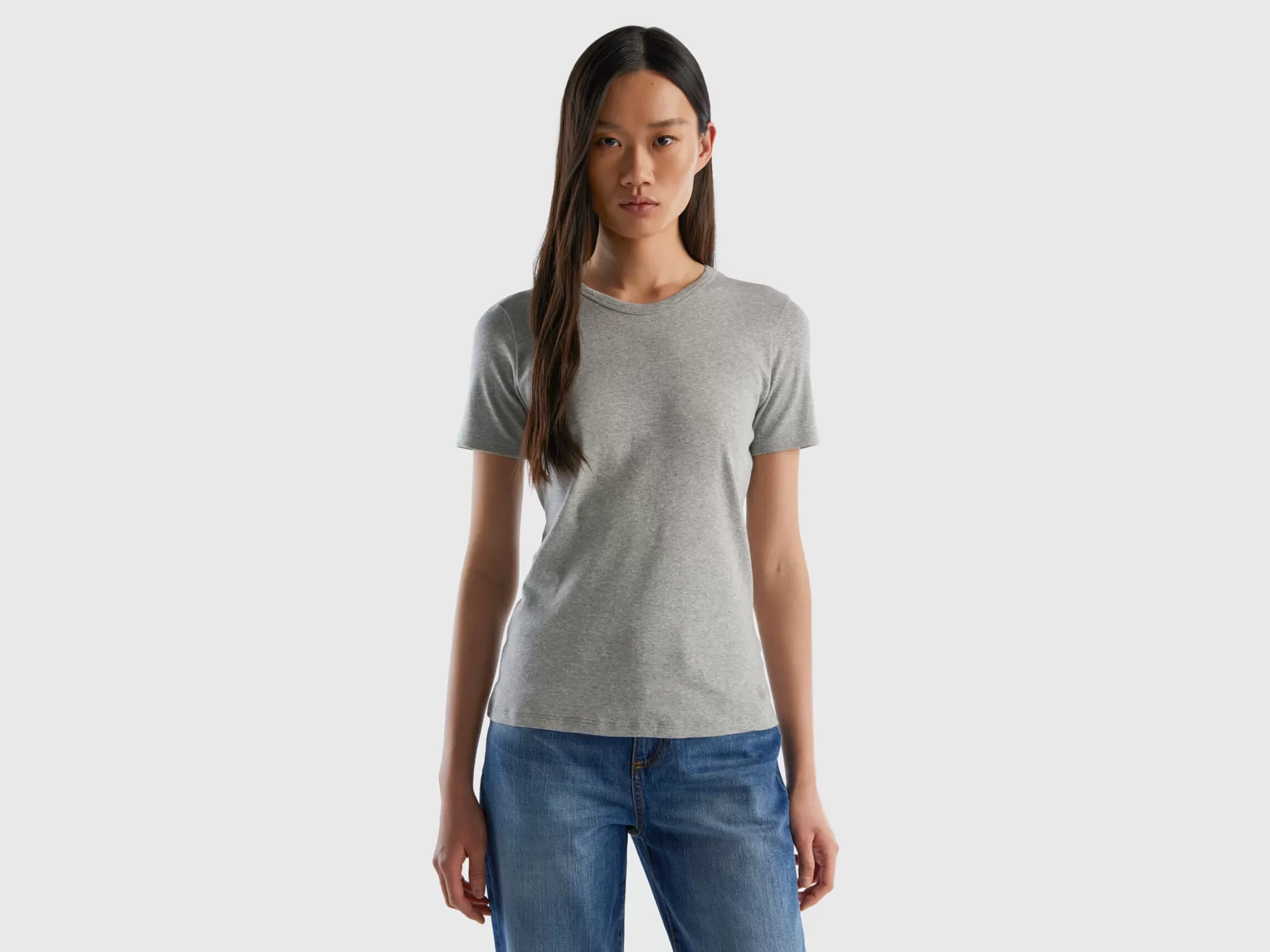 Benetton T-Shirt In Cotone A Fibra Lunga Grigio Chiaro Discount