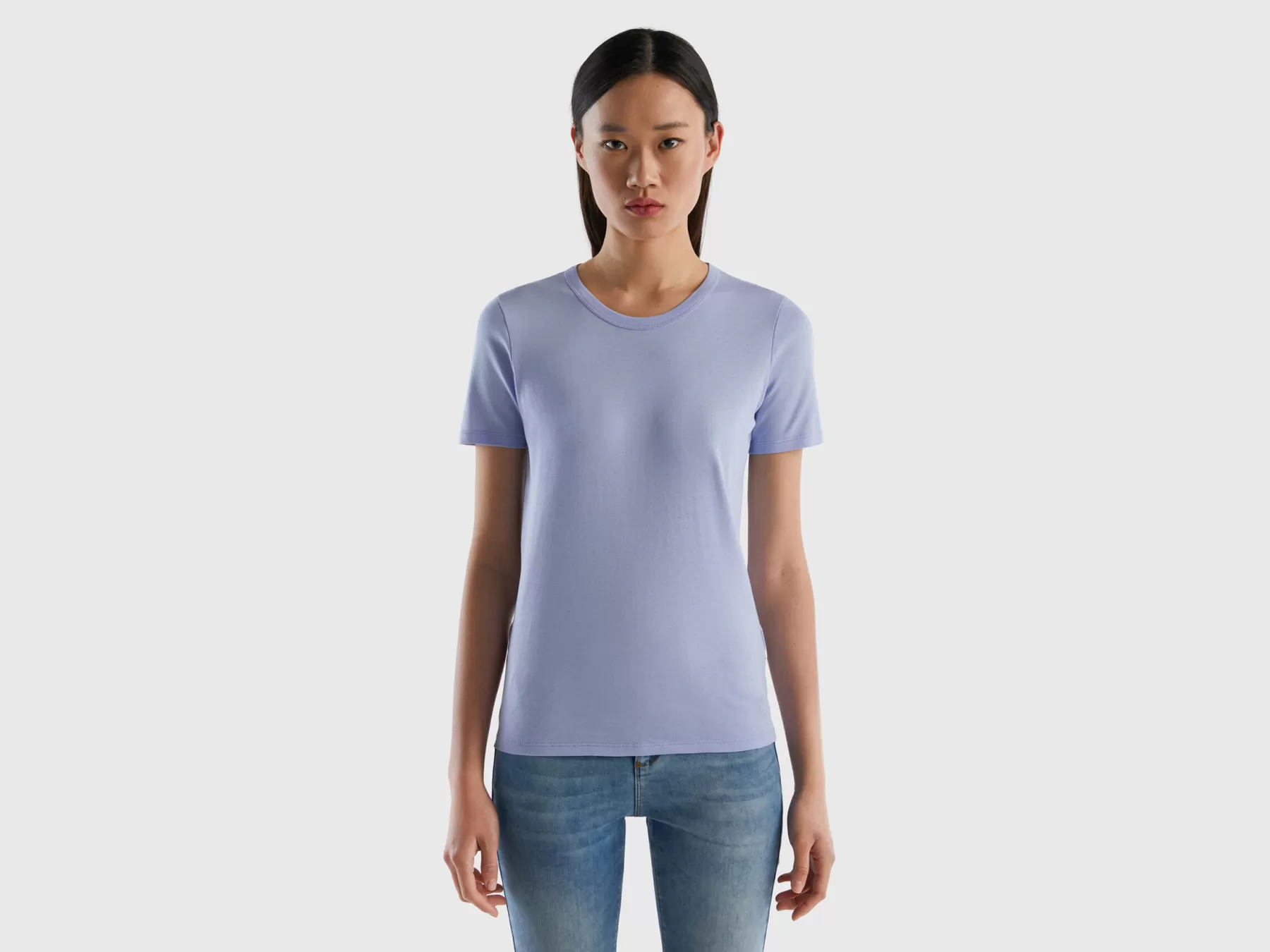 Benetton T-Shirt In Cotone A Fibra Lunga Lavanda Store