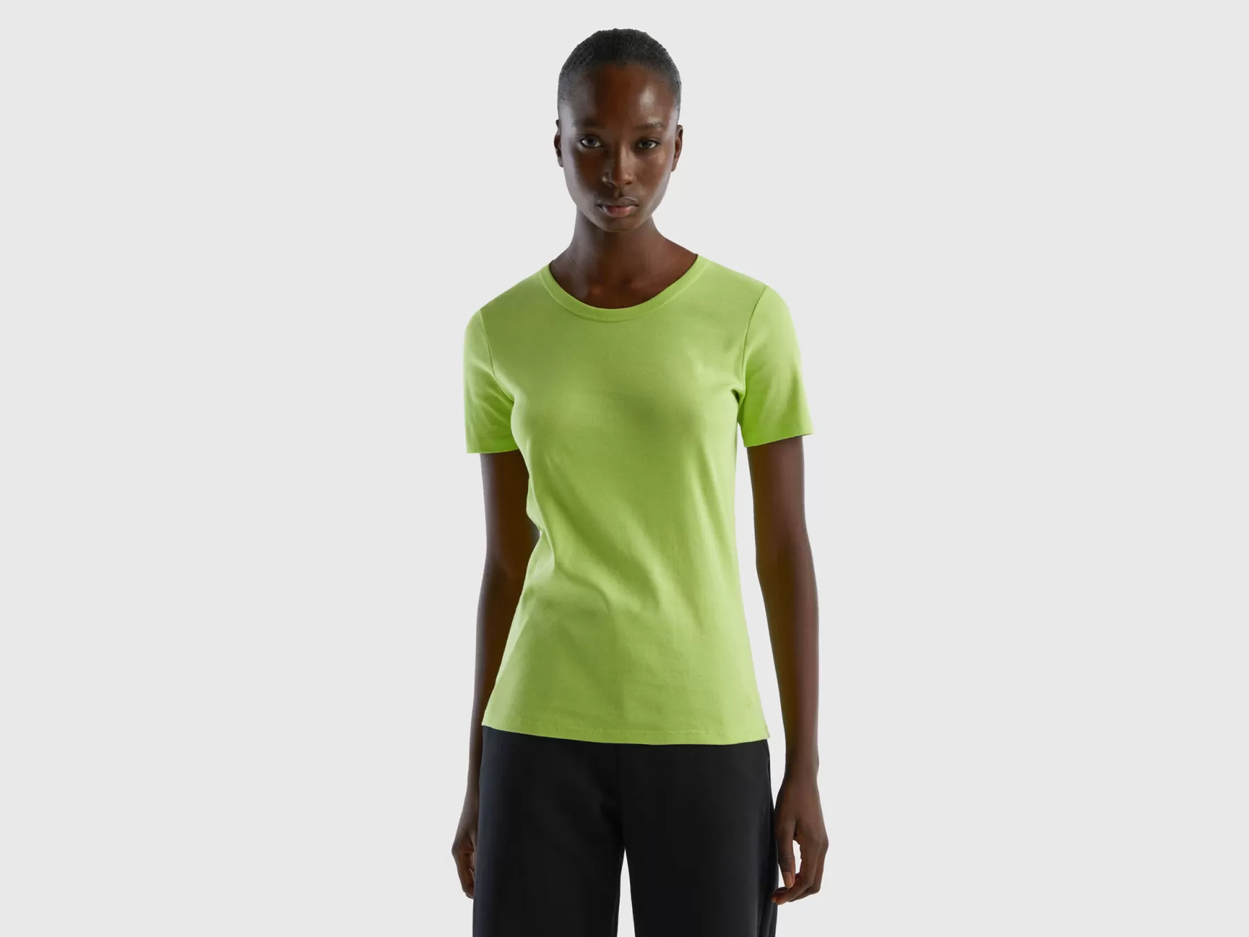 Benetton T-Shirt In Cotone A Fibra Lunga Verde Fluo Shop