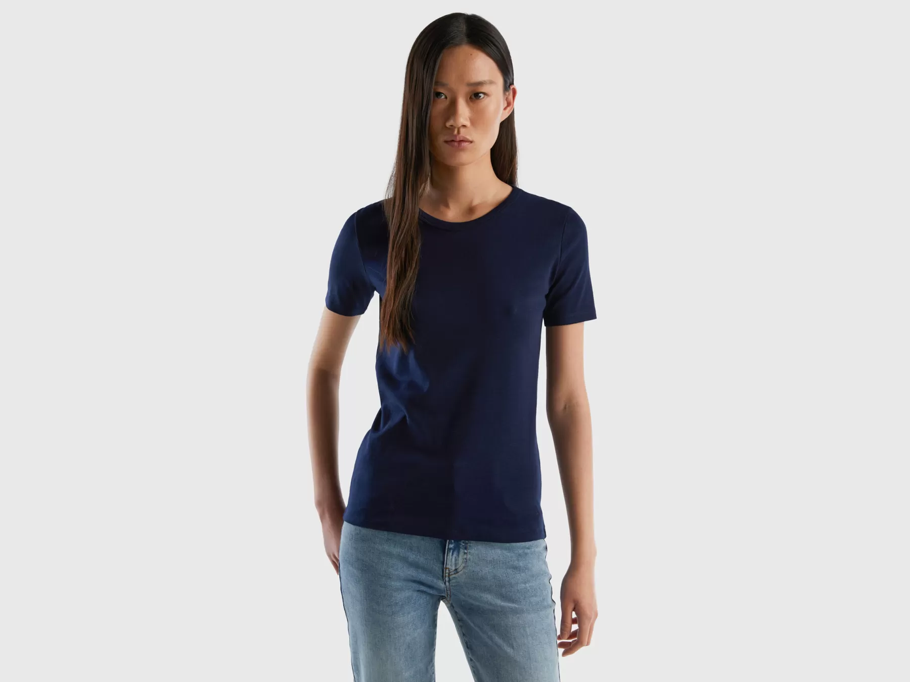 Benetton T-Shirt In Cotone A Fibra Lunga Blu Scuro Cheap