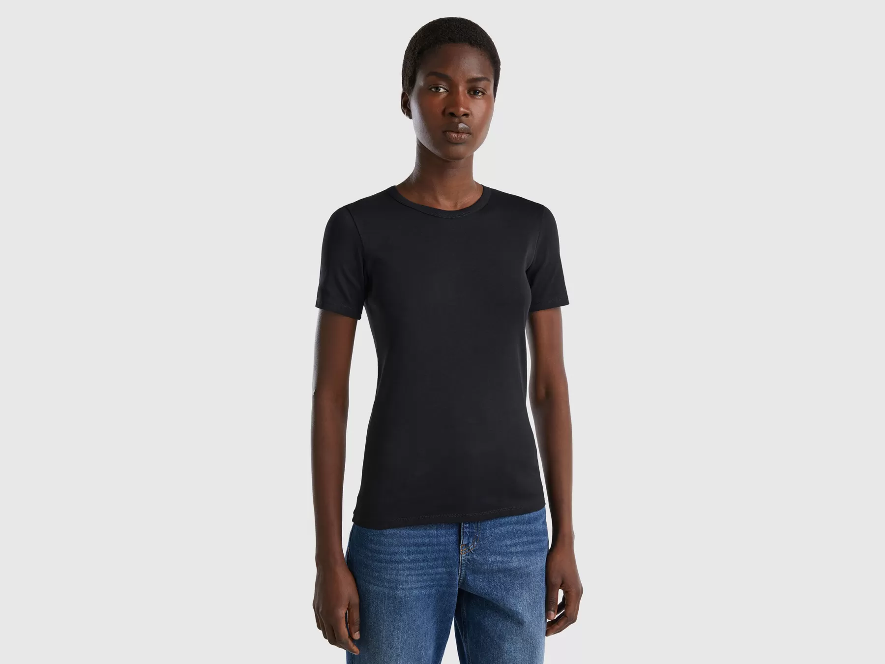 Benetton T-Shirt In Cotone A Fibra Lunga Nero Cheap