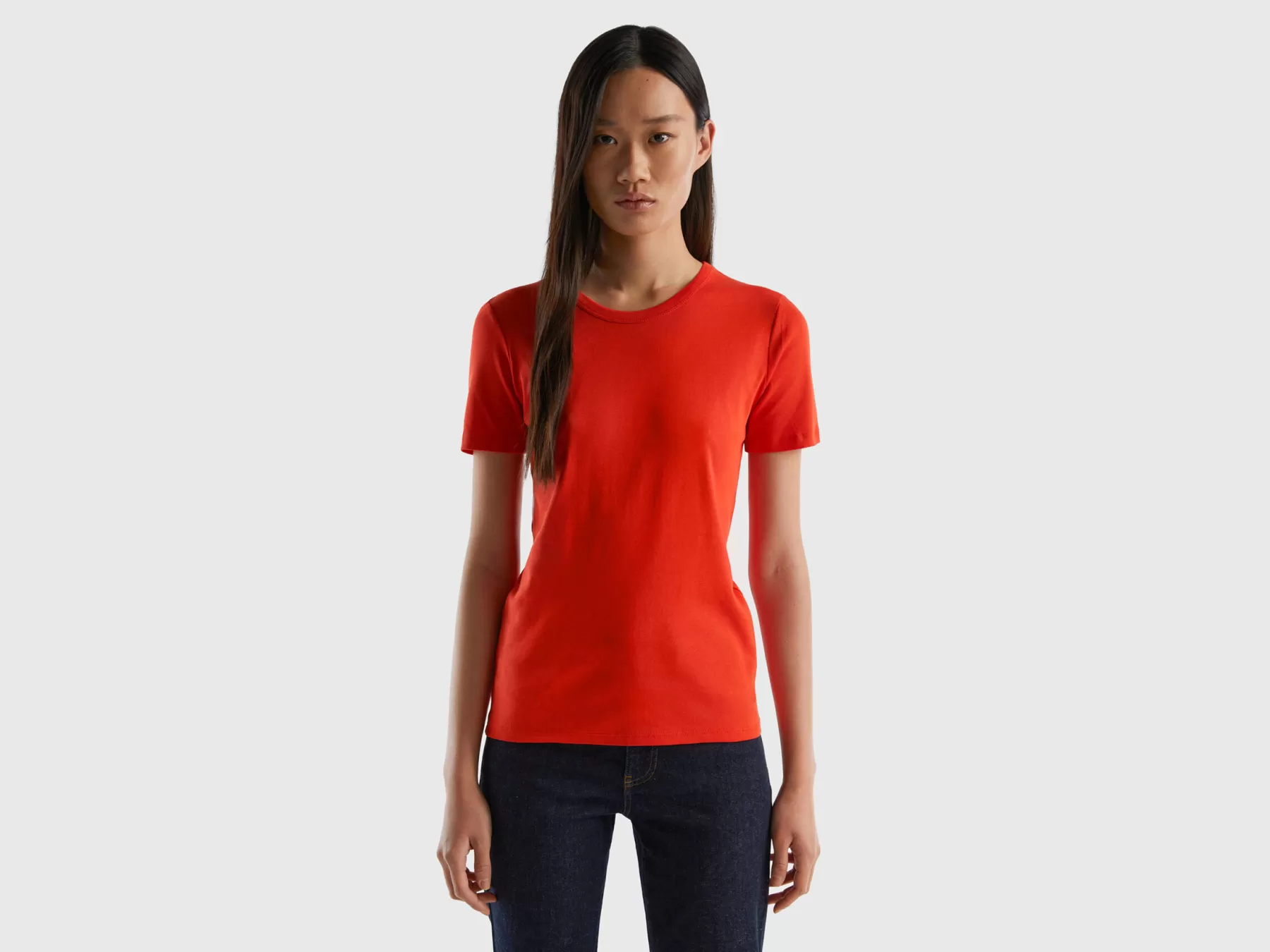 Benetton T-Shirt In Cotone A Fibra Lunga Rosso Clearance