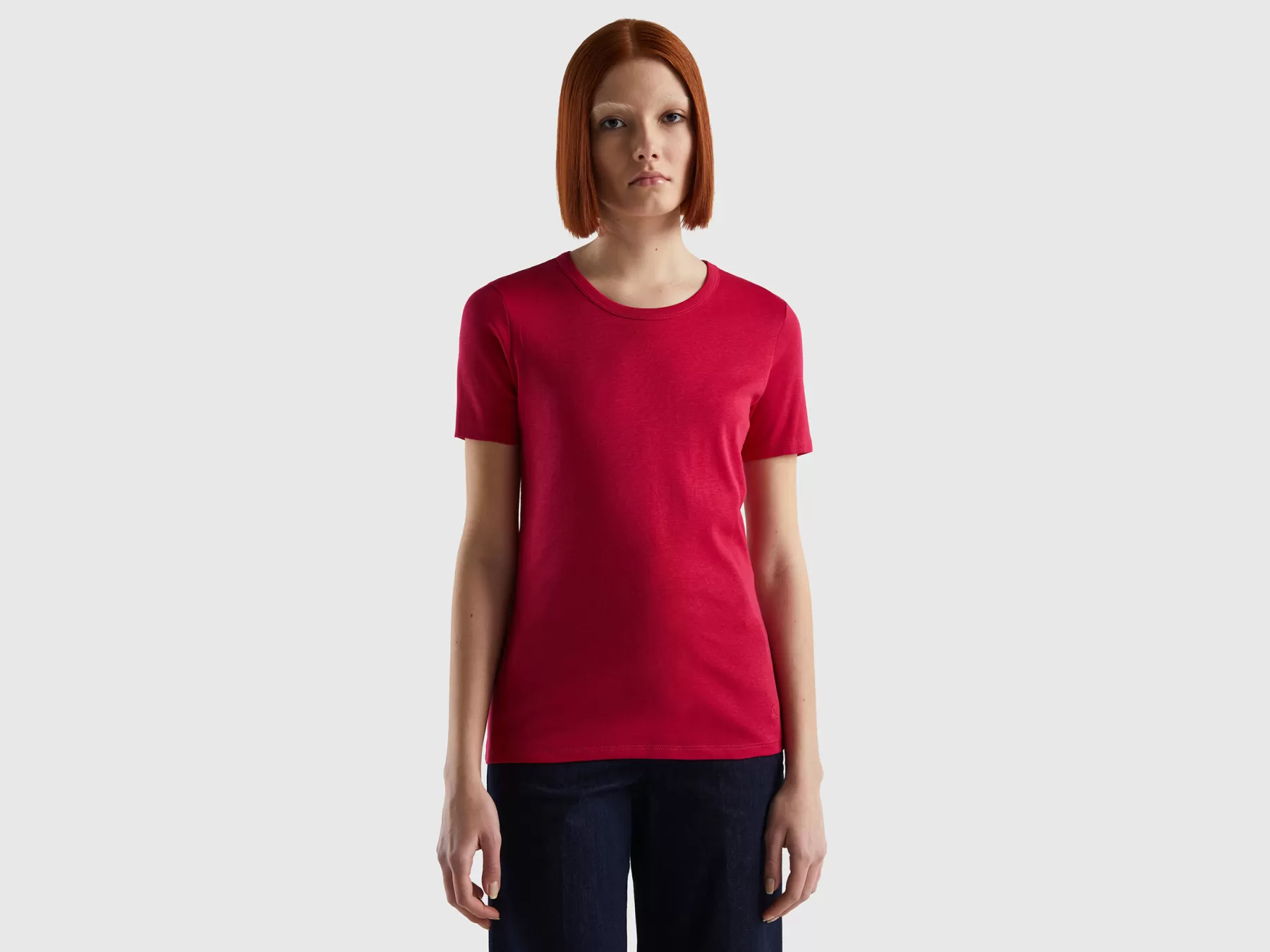 Benetton T-Shirt In Cotone A Fibra Lunga Fucsia Cheap