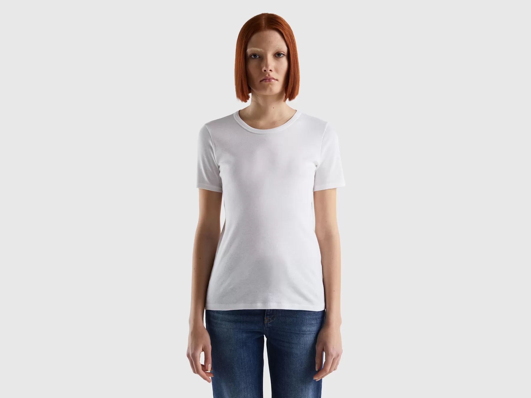 Benetton T-Shirt In Cotone A Fibra Lunga Bianco Discount