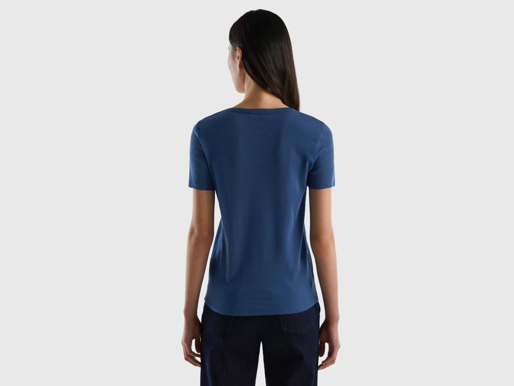 Benetton T-Shirt In Cotone A Fibra Lunga Blu Best