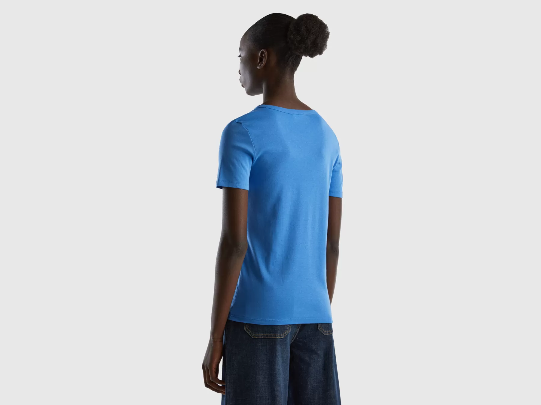 Benetton T-Shirt In Cotone A Fibra Lunga Azzurro Shop