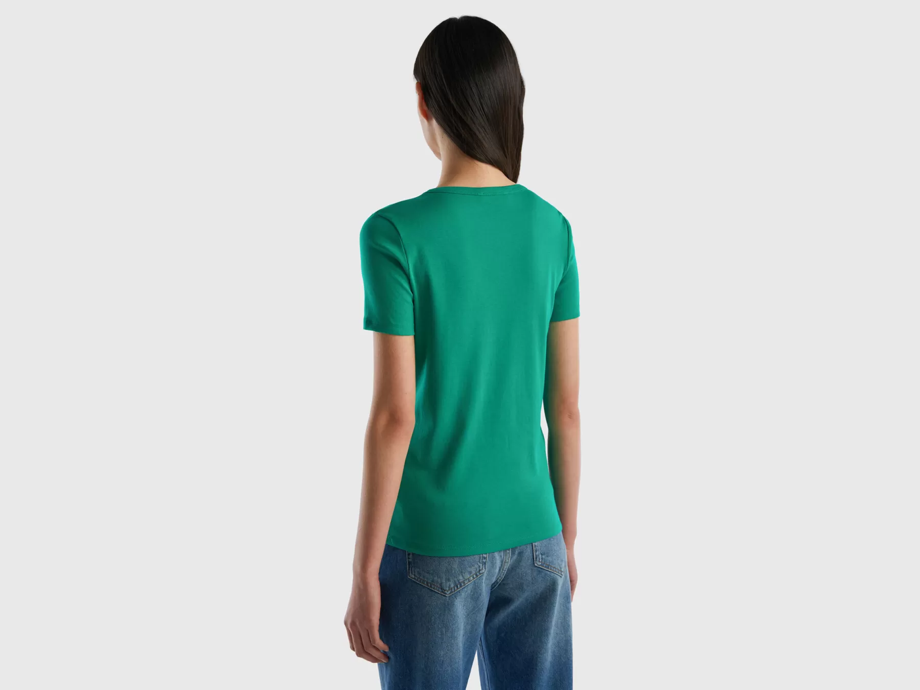 Benetton T-Shirt In Cotone A Fibra Lunga Verde Hot