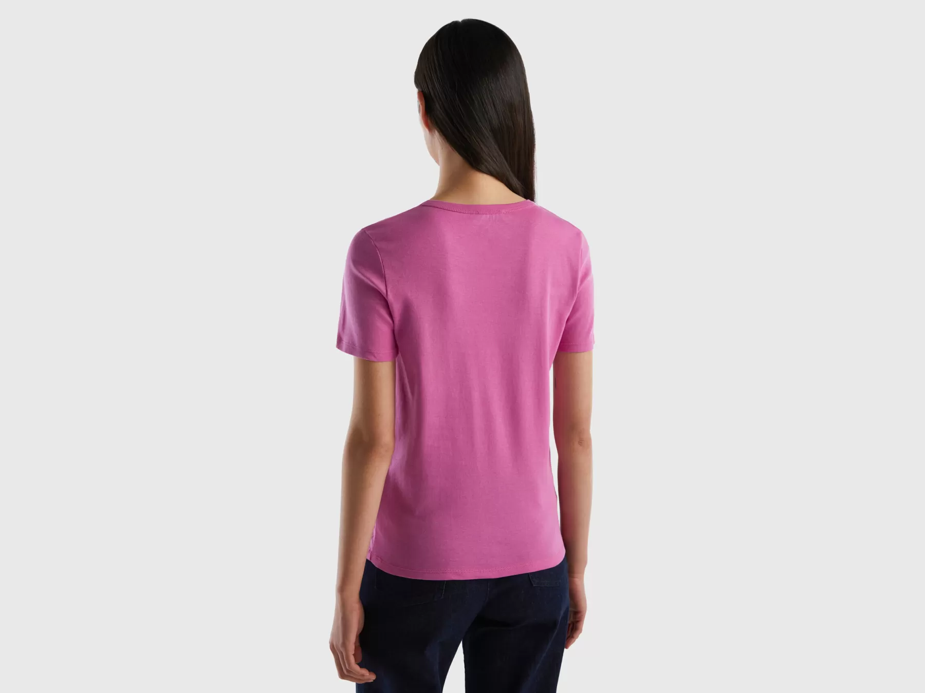 Benetton T-Shirt In Cotone A Fibra Lunga Rosa Cheap