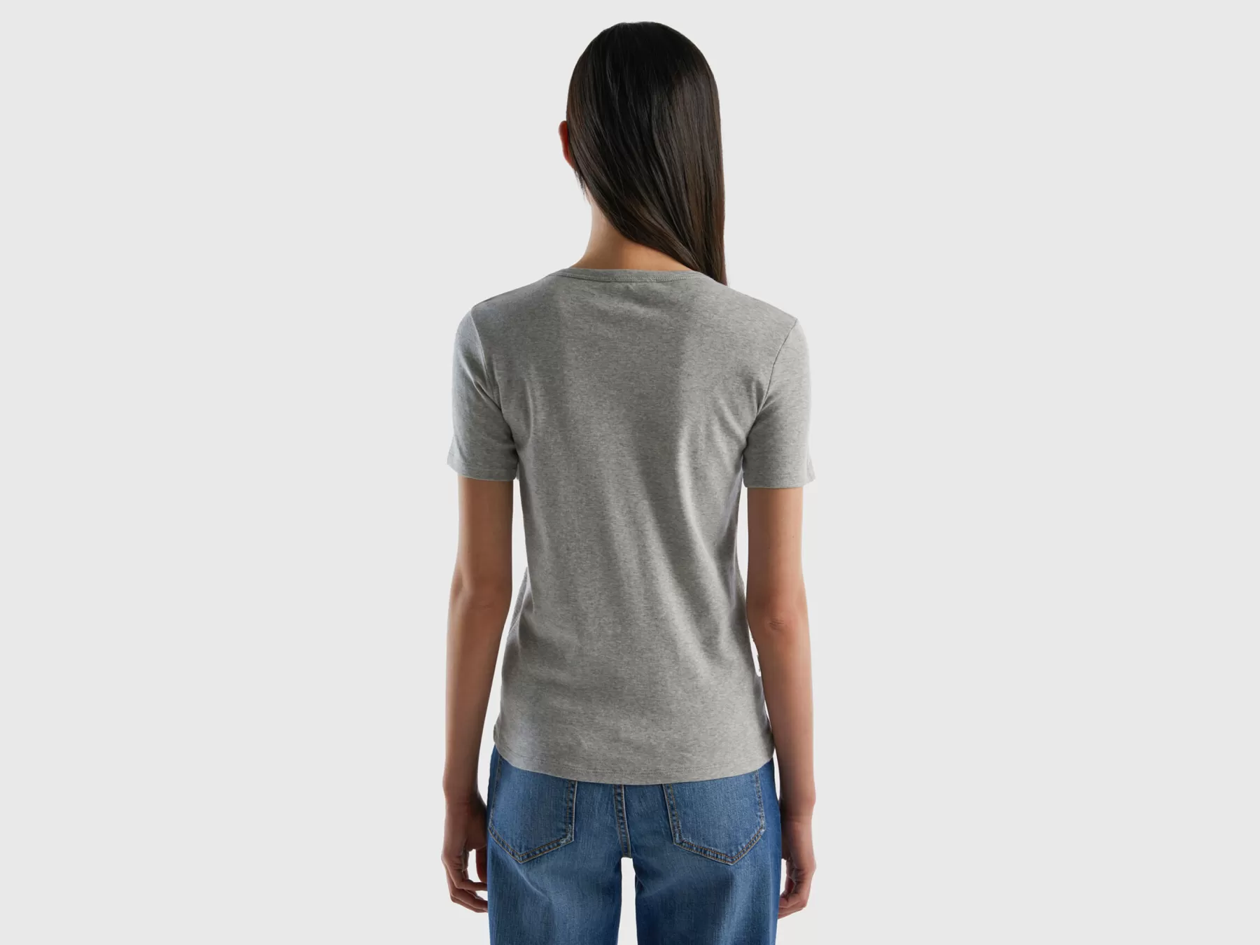 Benetton T-Shirt In Cotone A Fibra Lunga Grigio Chiaro Discount