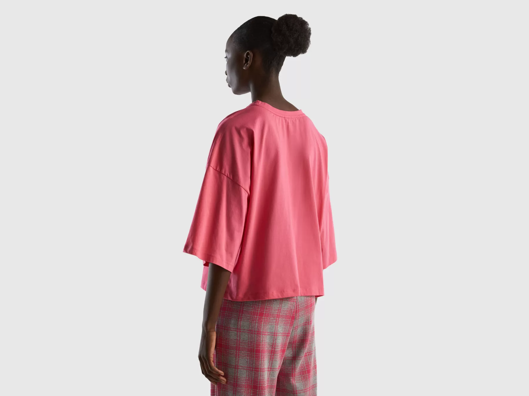 Benetton T-Shirt In Cotone A Fibra Lunga Fucsia Outlet