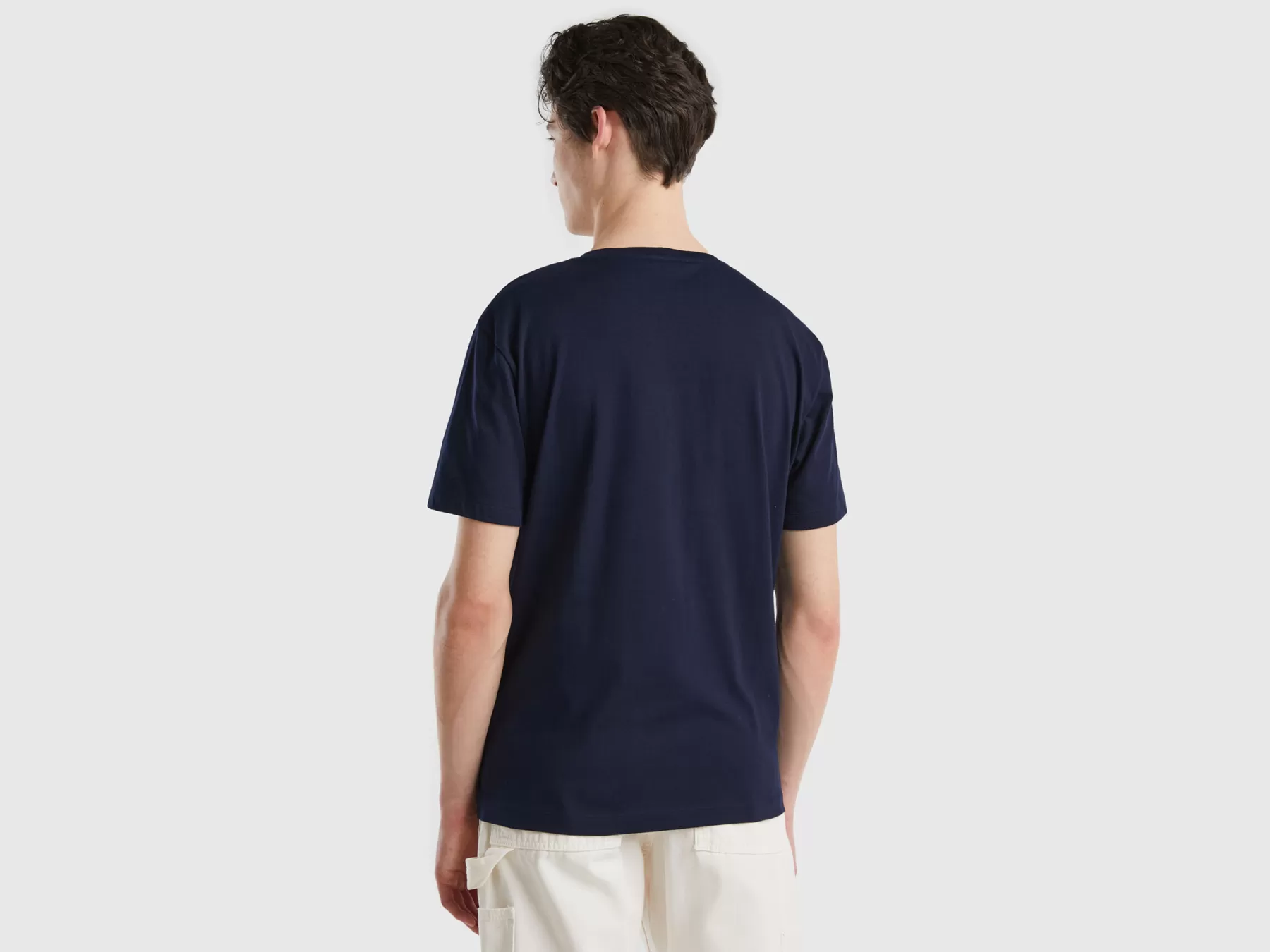 Benetton T-Shirt In Cotone A Fibra Lunga Blu Scuro Outlet