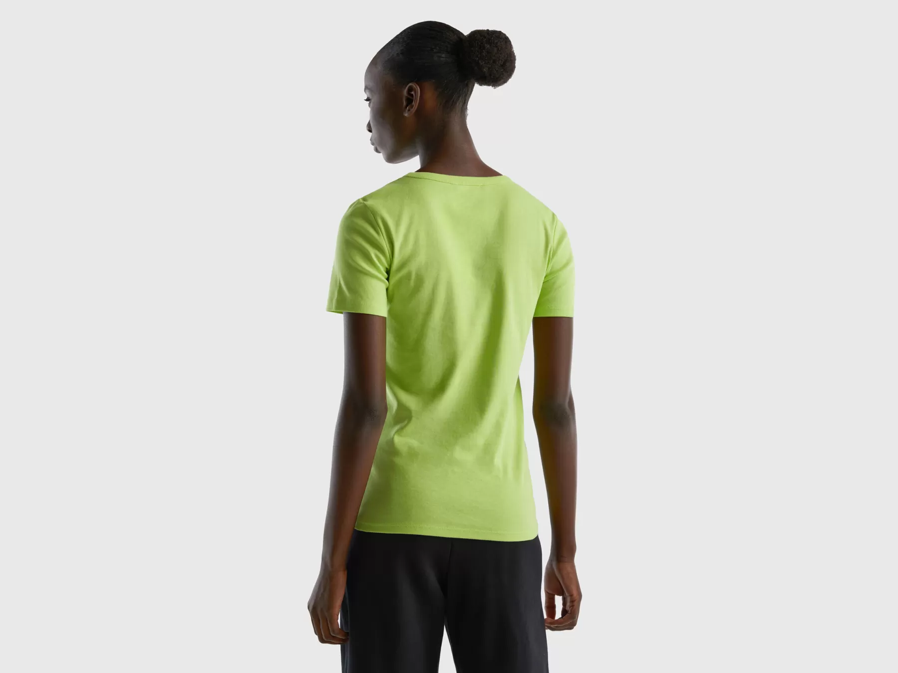 Benetton T-Shirt In Cotone A Fibra Lunga Verde Fluo Shop