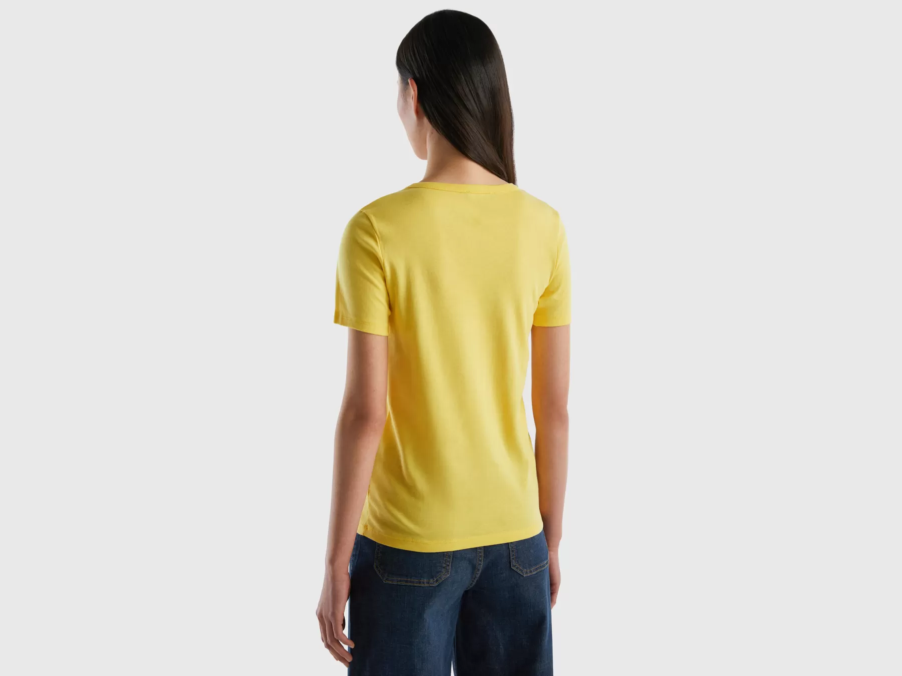 Benetton T-Shirt In Cotone A Fibra Lunga Giallo Fashion