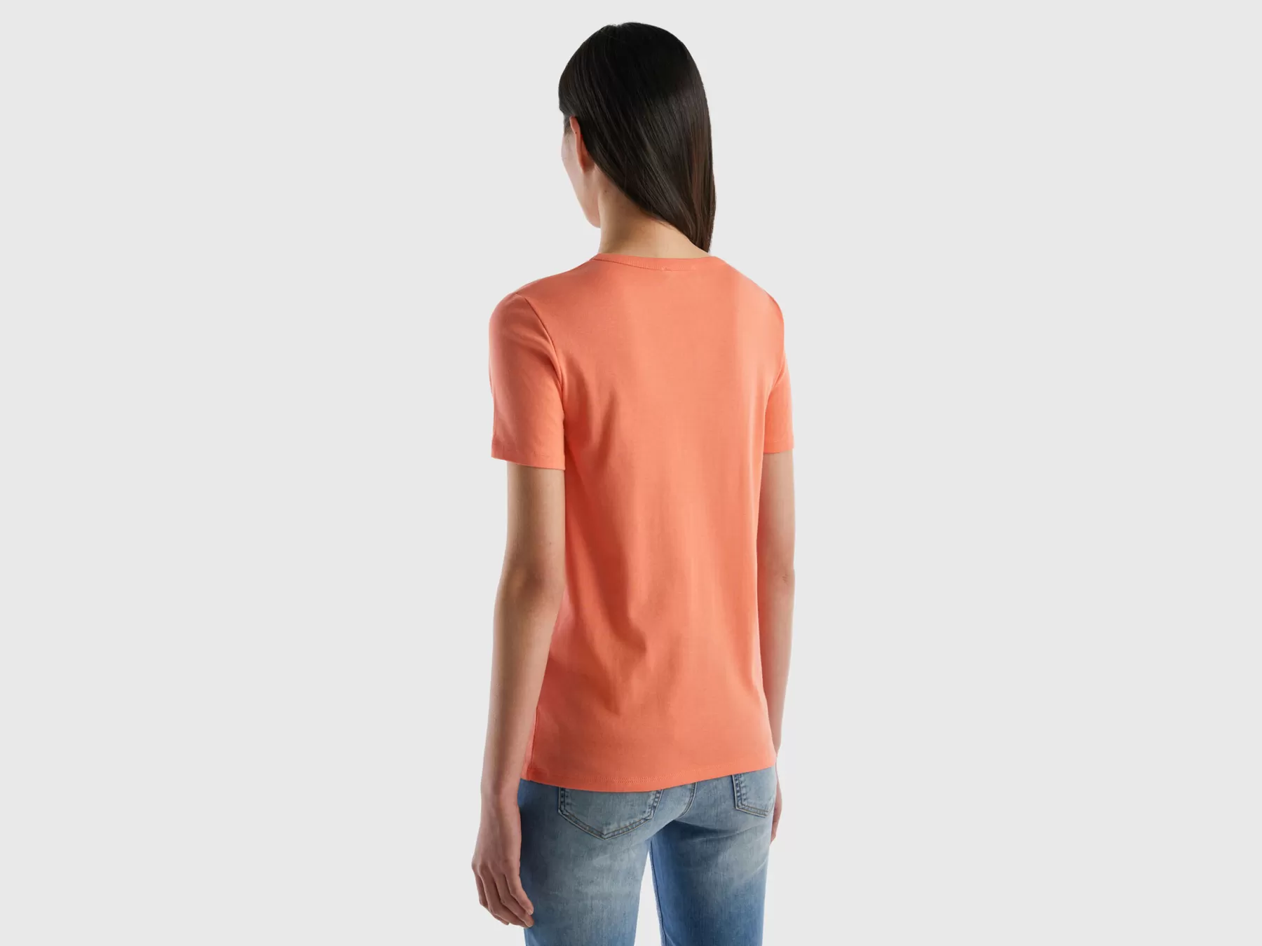 Benetton T-Shirt In Cotone A Fibra Lunga Arancione Hot