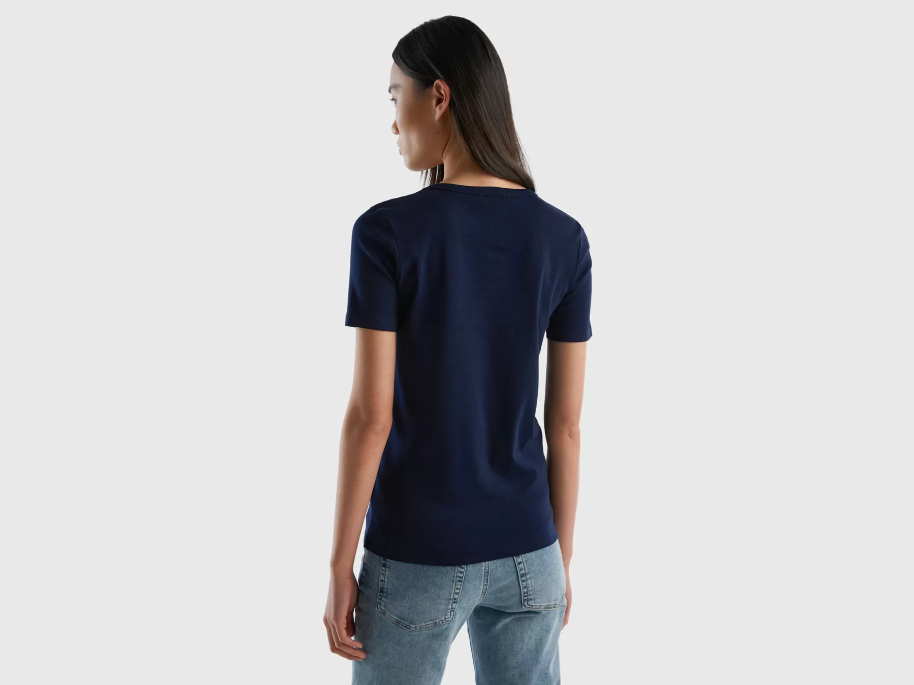 Benetton T-Shirt In Cotone A Fibra Lunga Blu Scuro Cheap