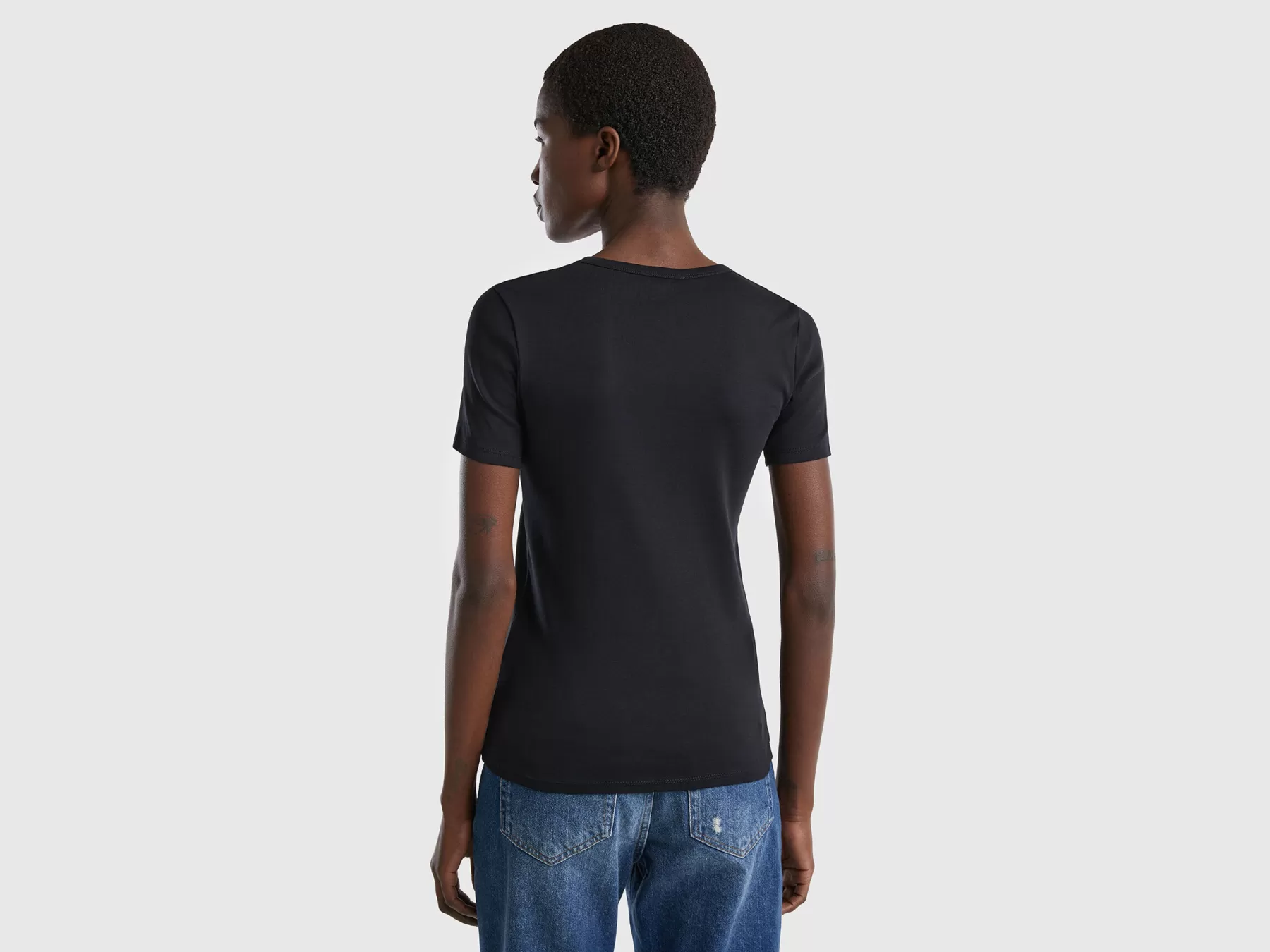 Benetton T-Shirt In Cotone A Fibra Lunga Nero Cheap