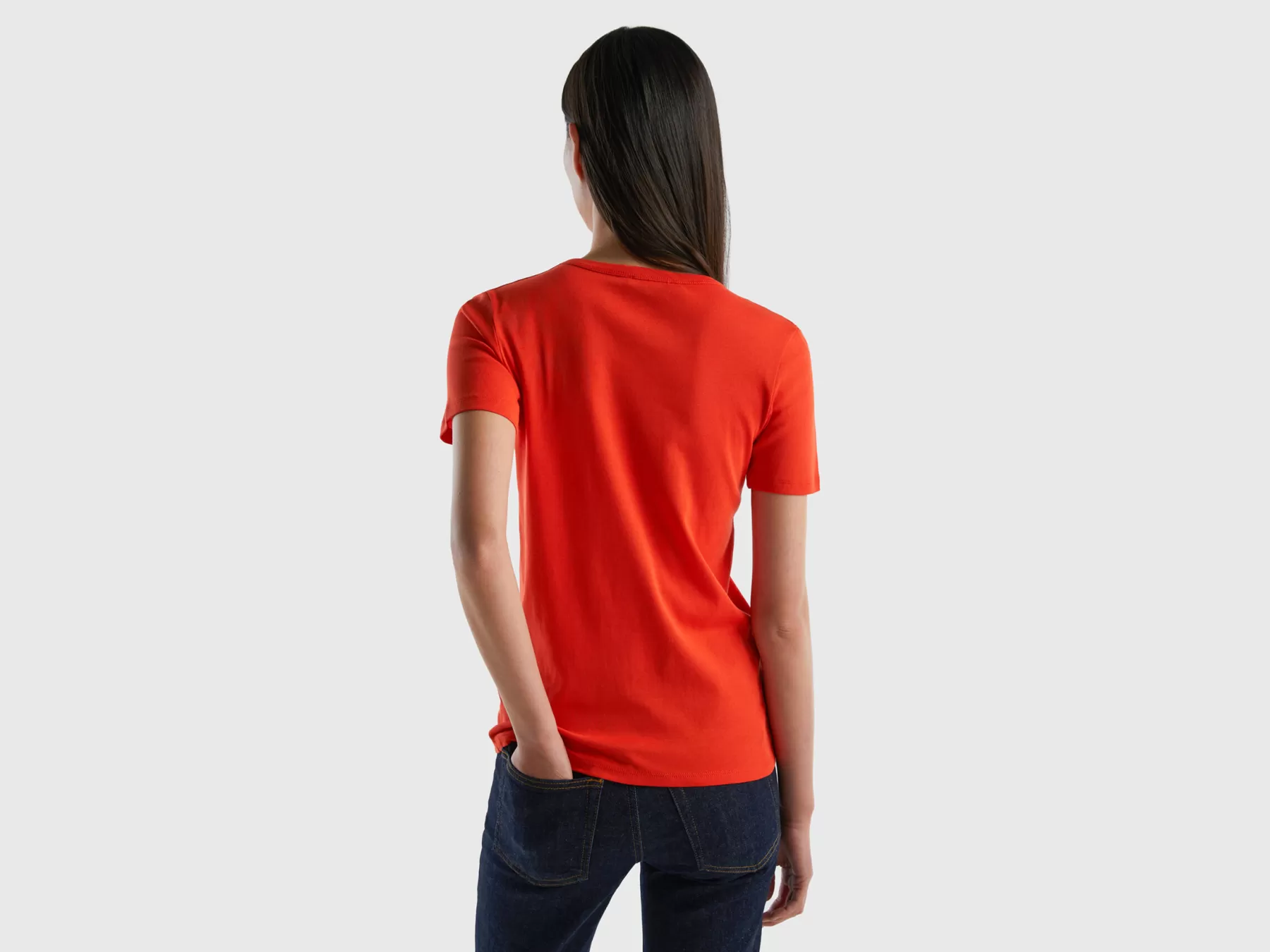 Benetton T-Shirt In Cotone A Fibra Lunga Rosso Clearance