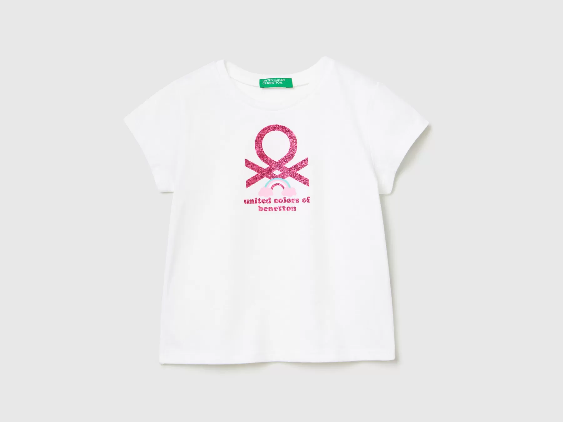 Benetton T-Shirt In Cotone Bio Con Stampa Bianco Best