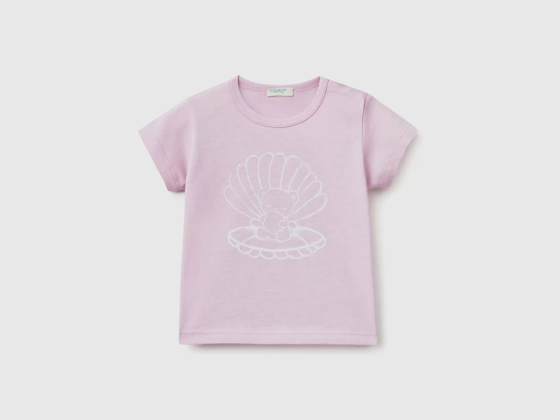 Benetton T-Shirt In Cotone Bio Con Stampa Lilla Cheap