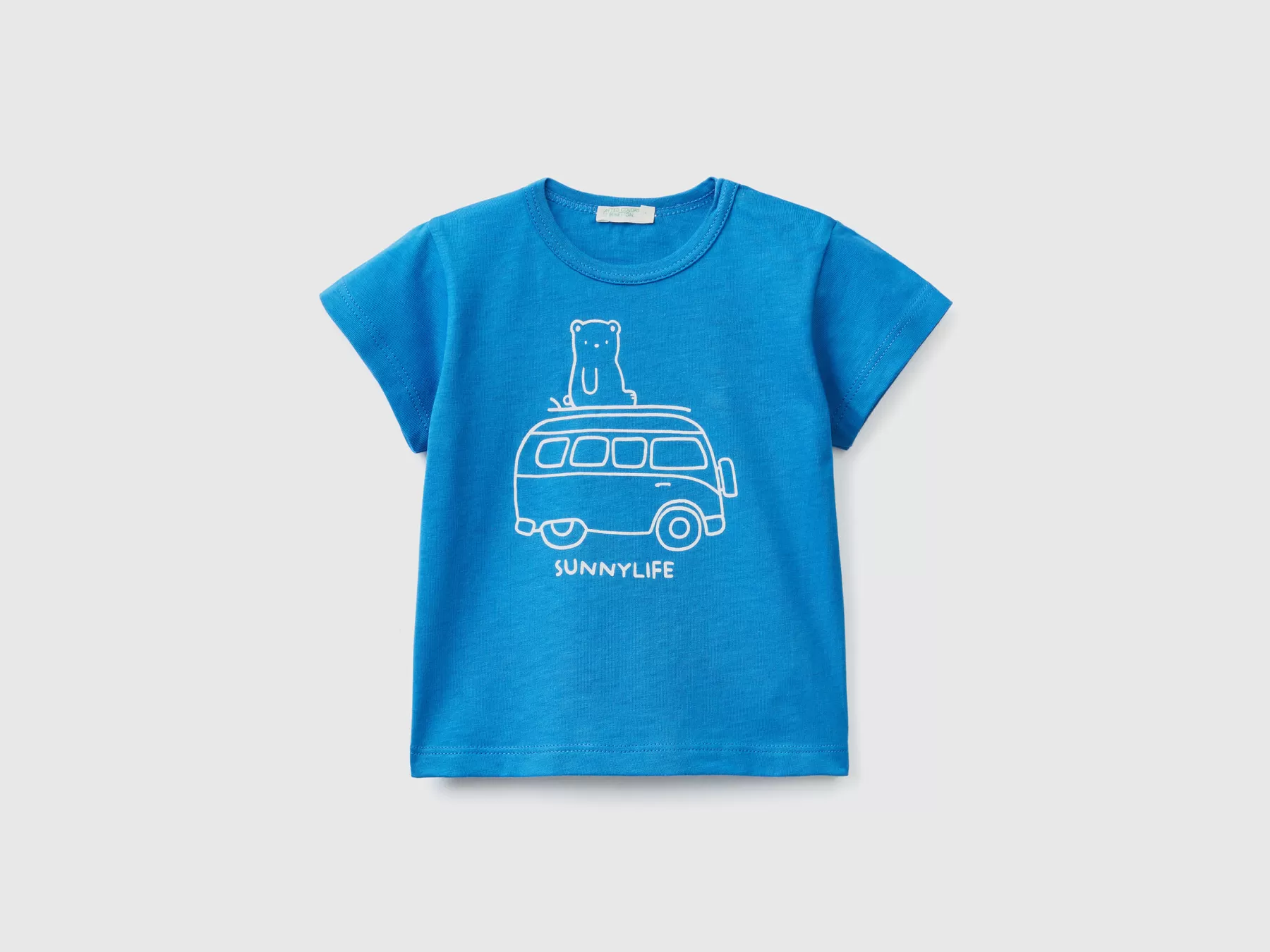 Benetton T-Shirt In Cotone Bio Con Stampa Bluette Store