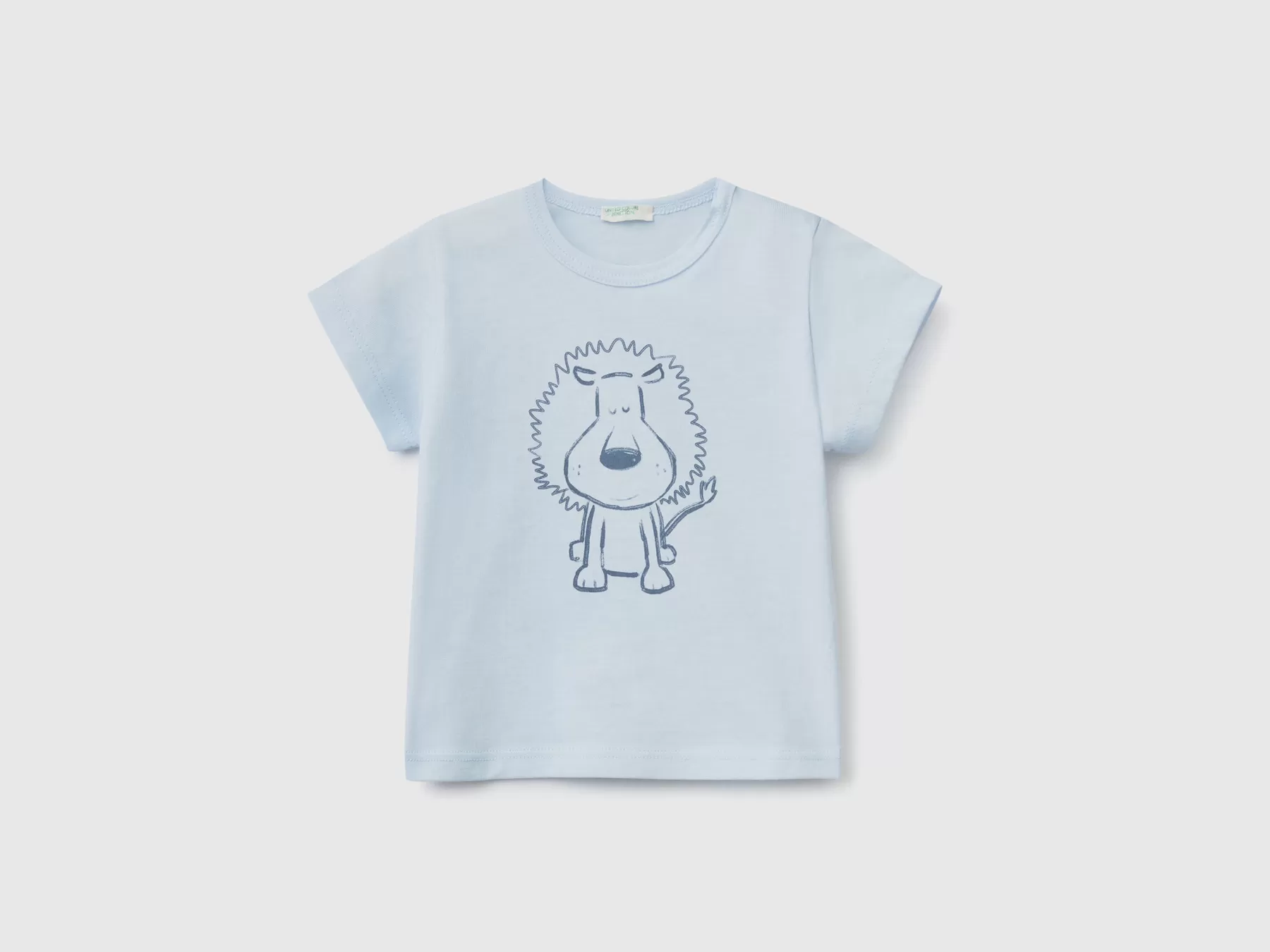 Benetton T-Shirt In Cotone Bio Con Stampa Celeste Outlet