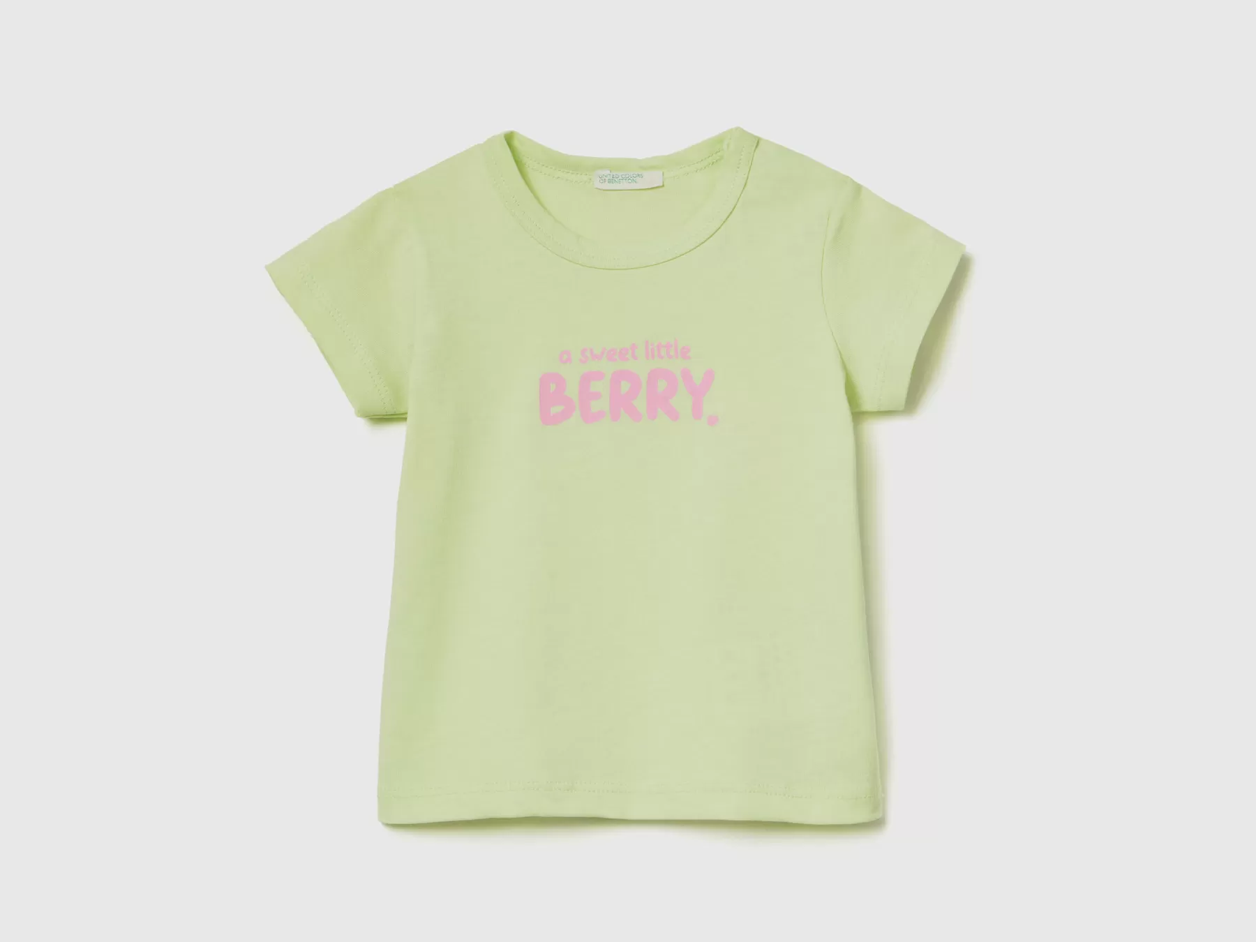 Benetton T-Shirt In Cotone Bio Con Stampa Lime Outlet