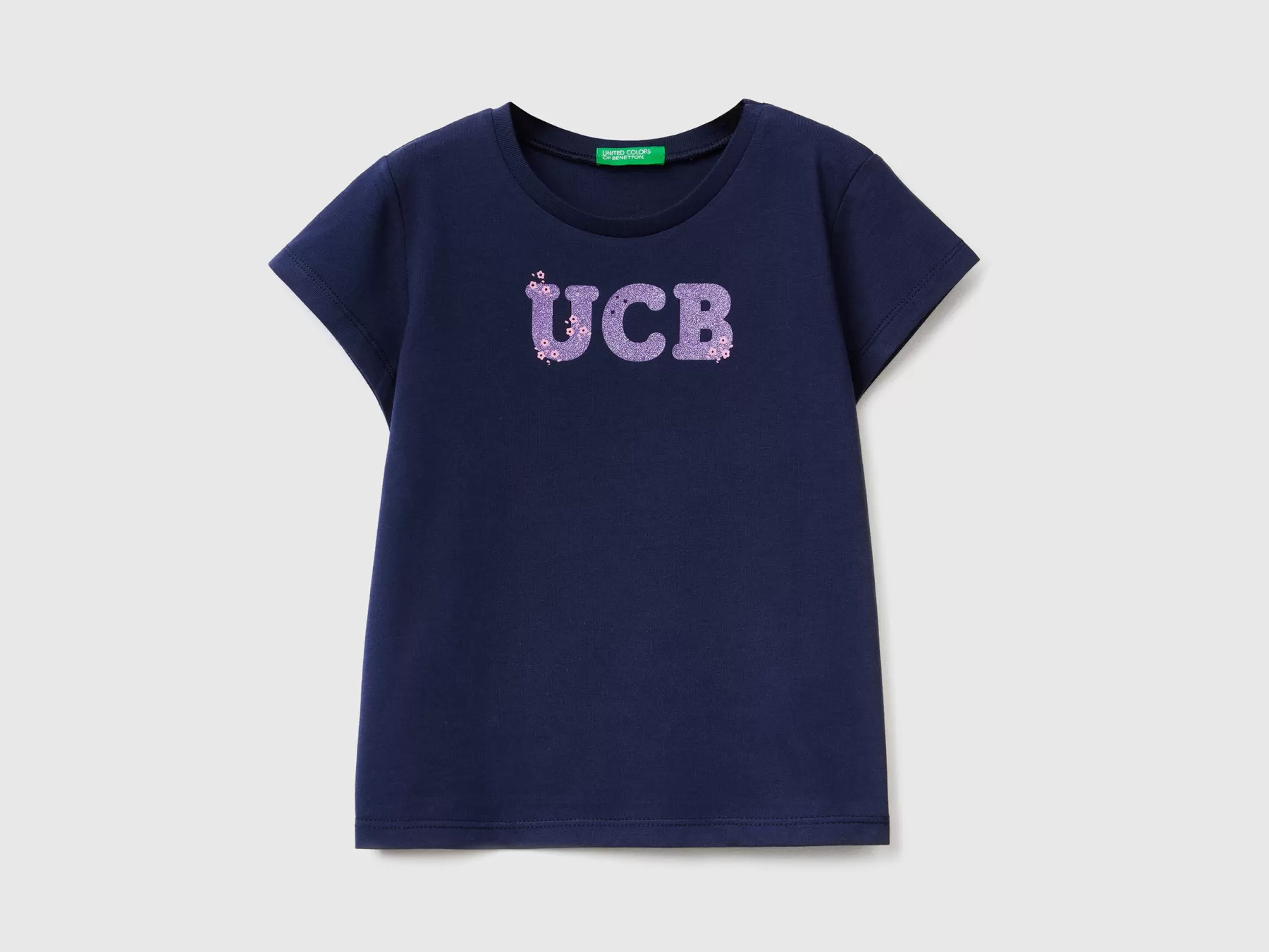 Benetton T-Shirt In Cotone Bio Con Stampa Blu Scuro Shop