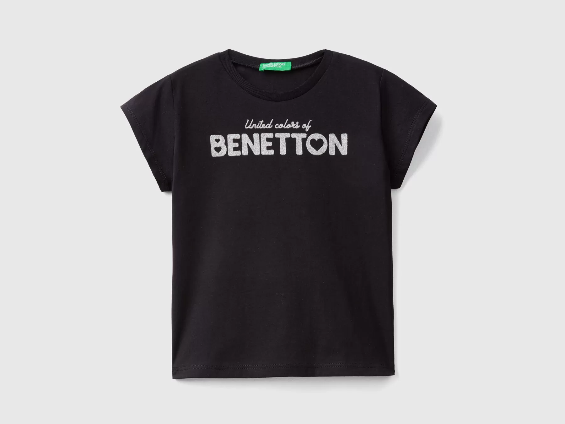 Benetton T-Shirt In Cotone Bio Con Stampa Nero Clearance