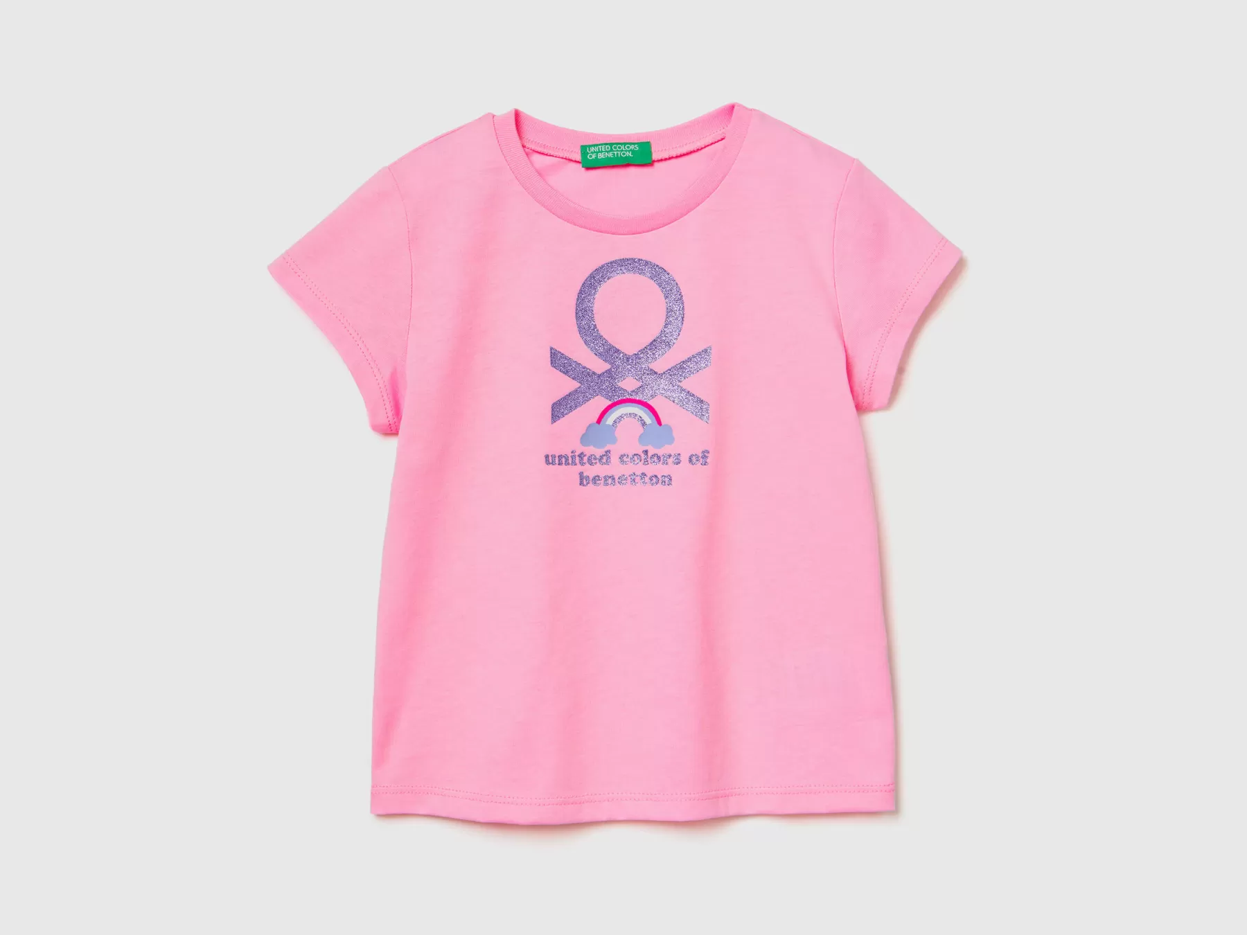 Benetton T-Shirt In Cotone Bio Con Stampa Rosa Online