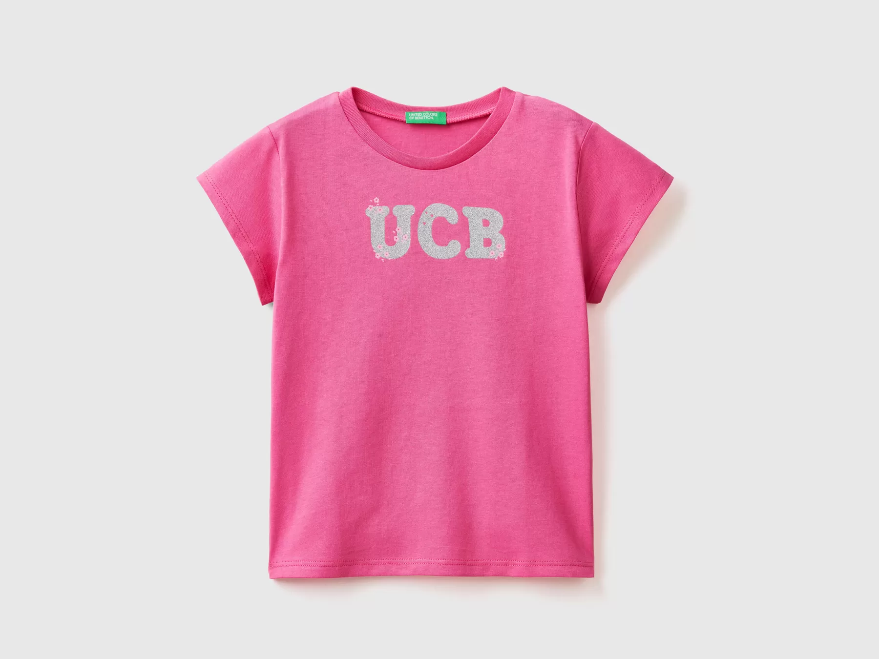 Benetton T-Shirt In Cotone Bio Con Stampa Fucsia Best