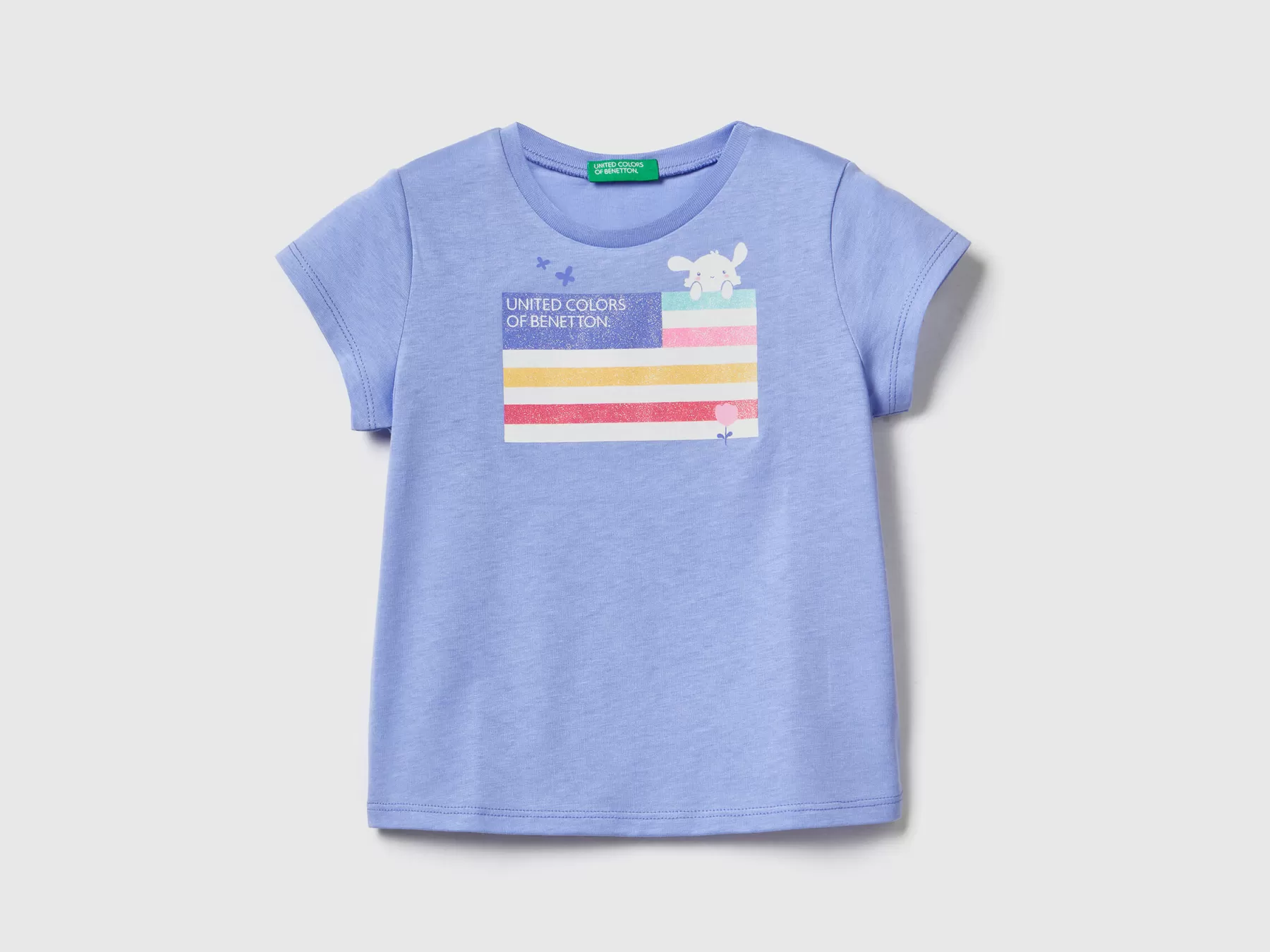 Benetton T-Shirt In Cotone Bio Con Stampa Pervinca Discount