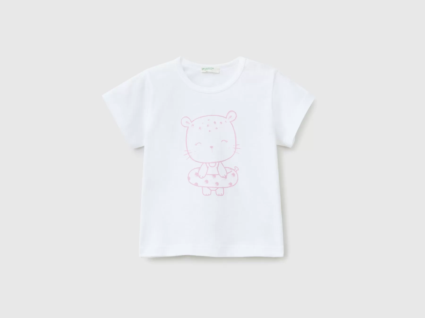 Benetton T-Shirt In Cotone Bio Con Stampa Bianco Flash Sale