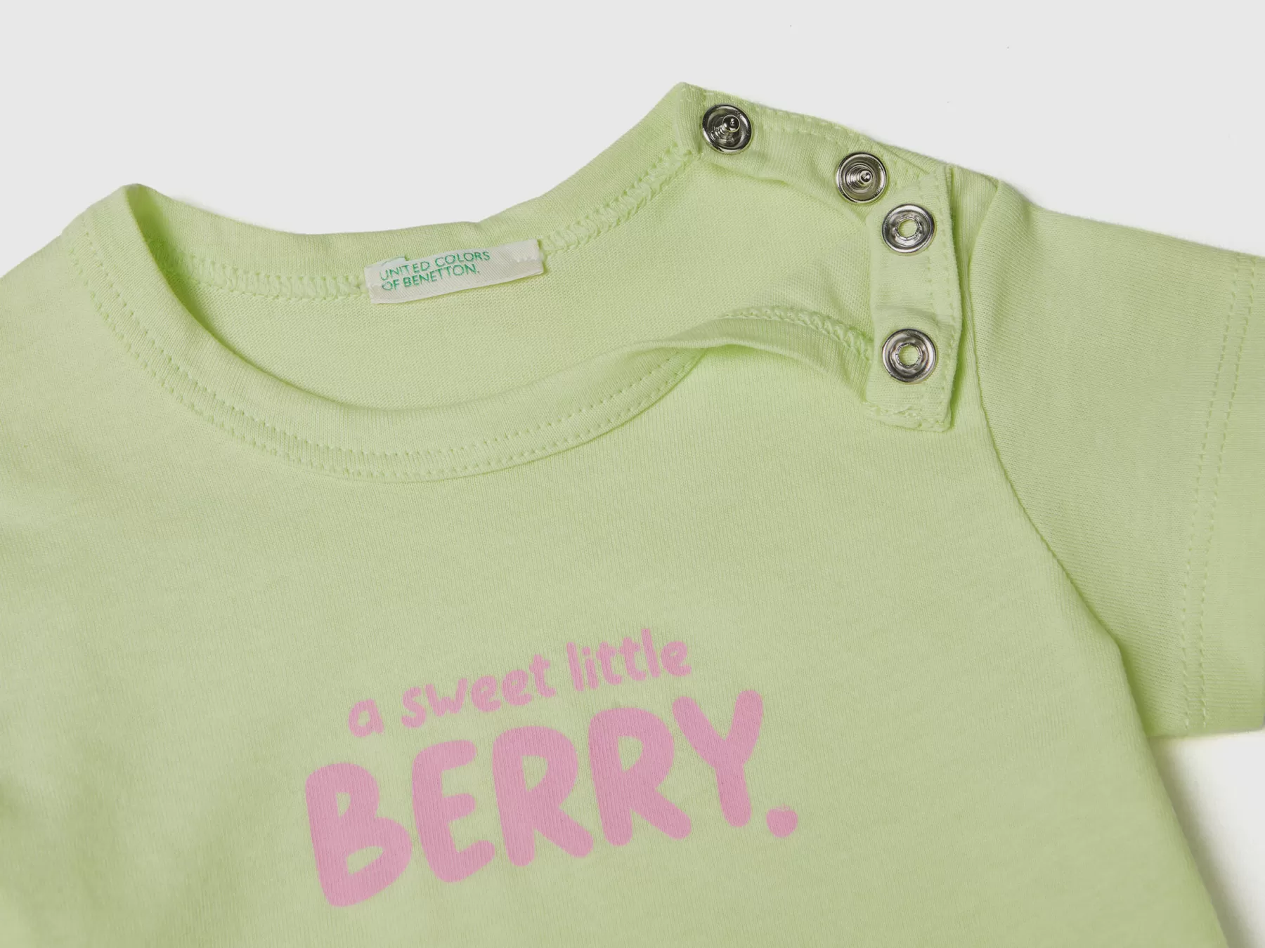 Benetton T-Shirt In Cotone Bio Con Stampa Lime Outlet