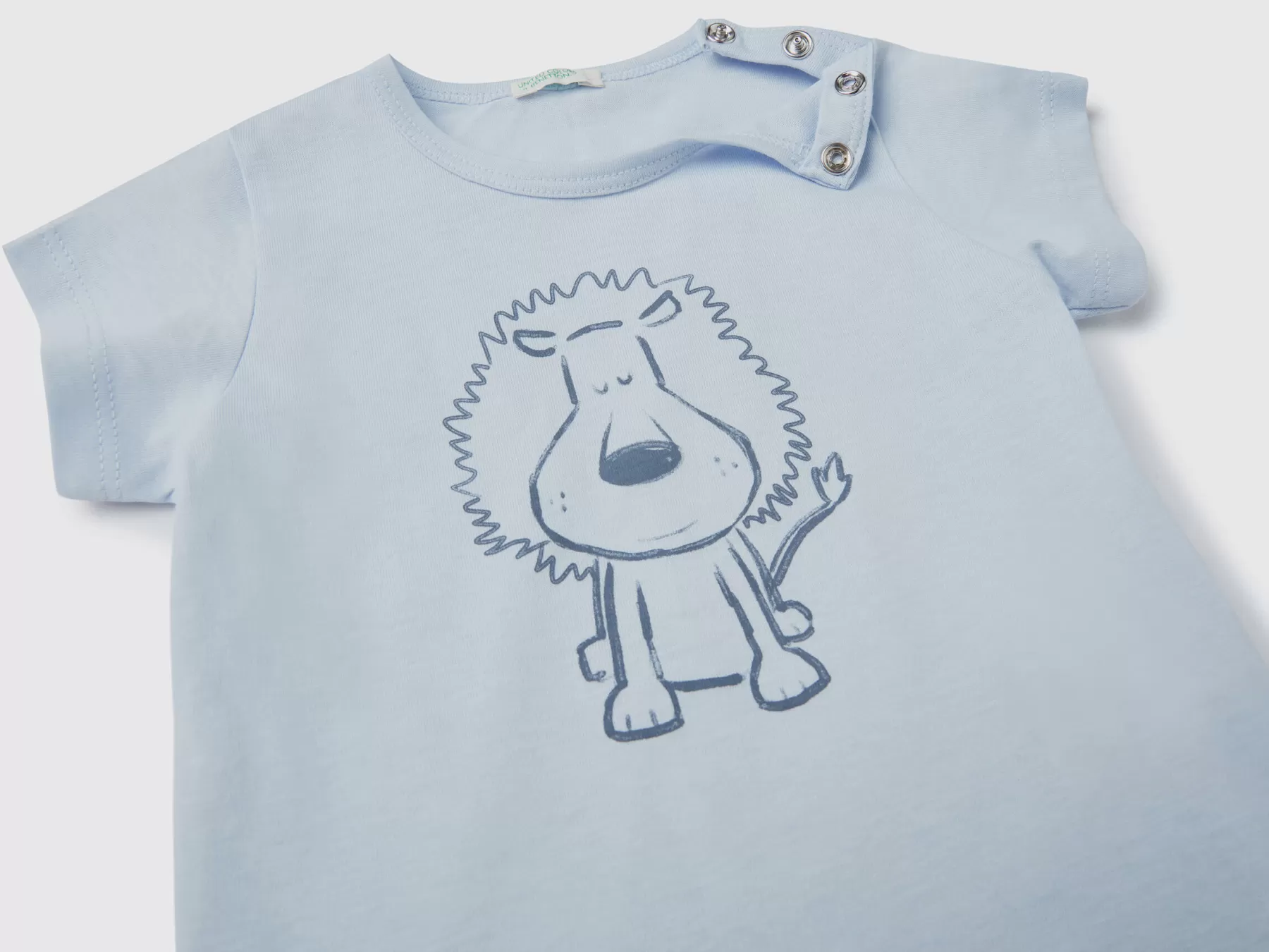 Benetton T-Shirt In Cotone Bio Con Stampa Celeste Outlet