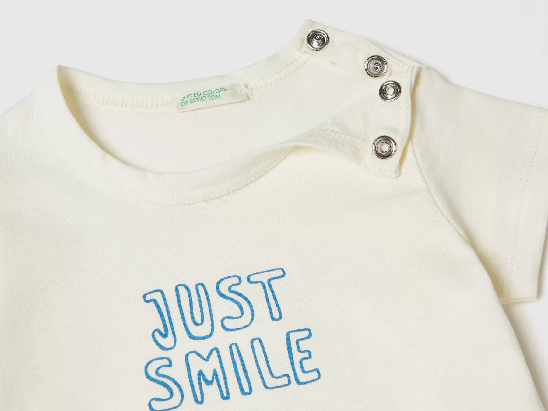 Benetton T-Shirt In Cotone Bio Con Stampa Bianco Panna Flash Sale