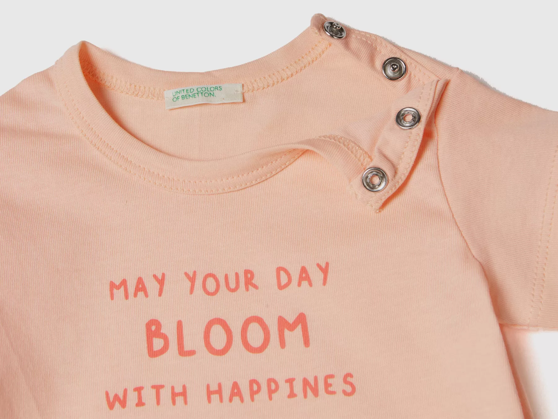 Benetton T-Shirt In Cotone Bio Con Stampa Rosa Tenue Outlet