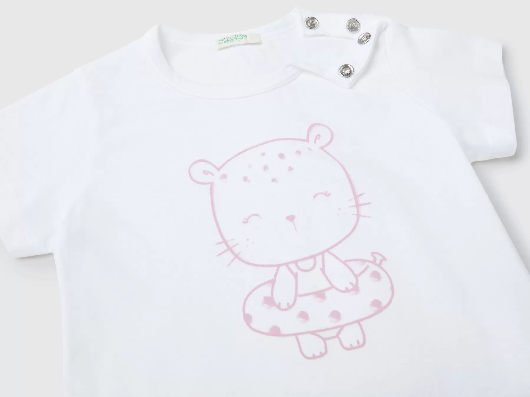 Benetton T-Shirt In Cotone Bio Con Stampa Bianco Flash Sale