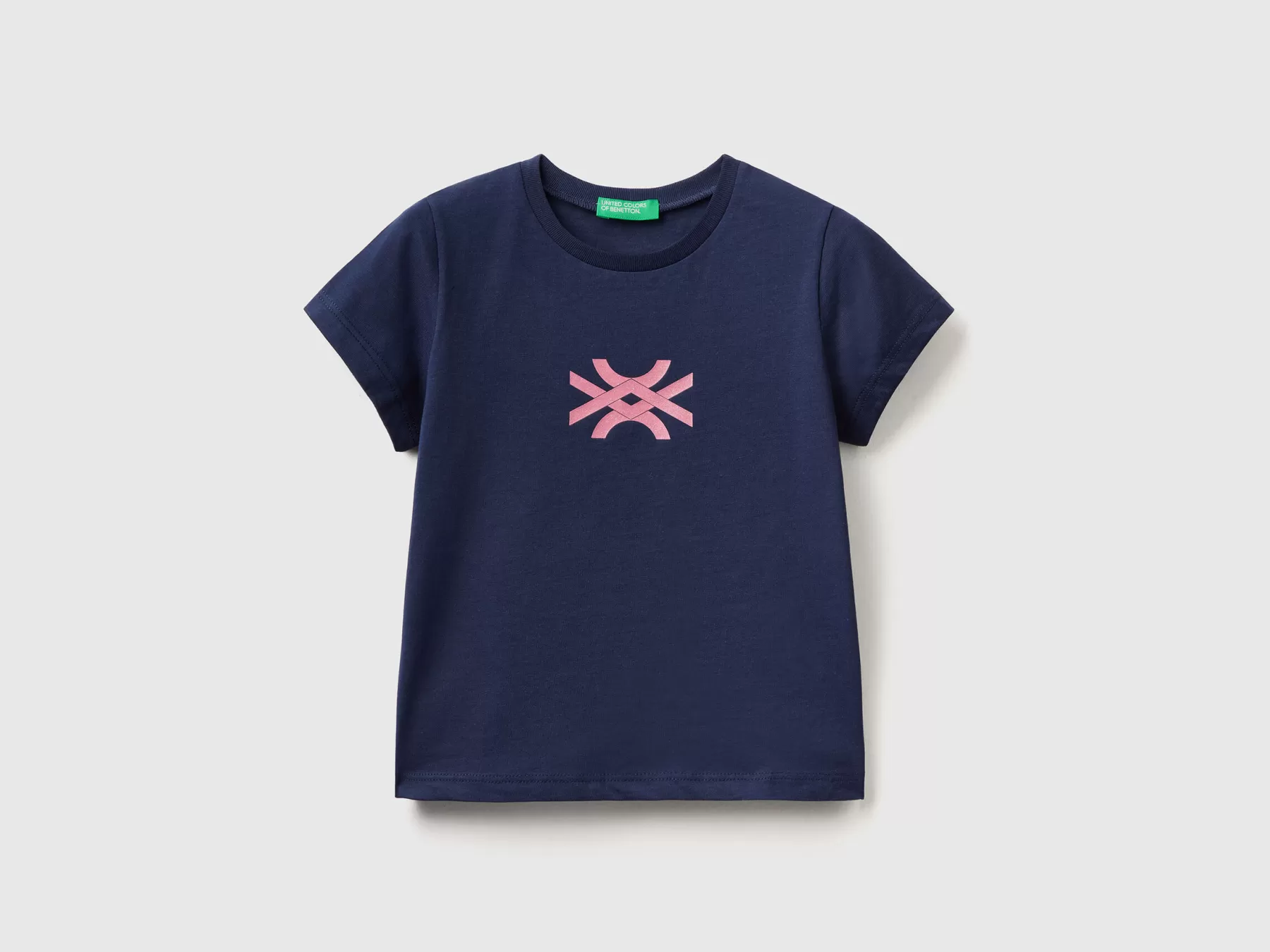 Benetton T-Shirt In Cotone Bio Con Stampa Logo Blu Scuro Fashion