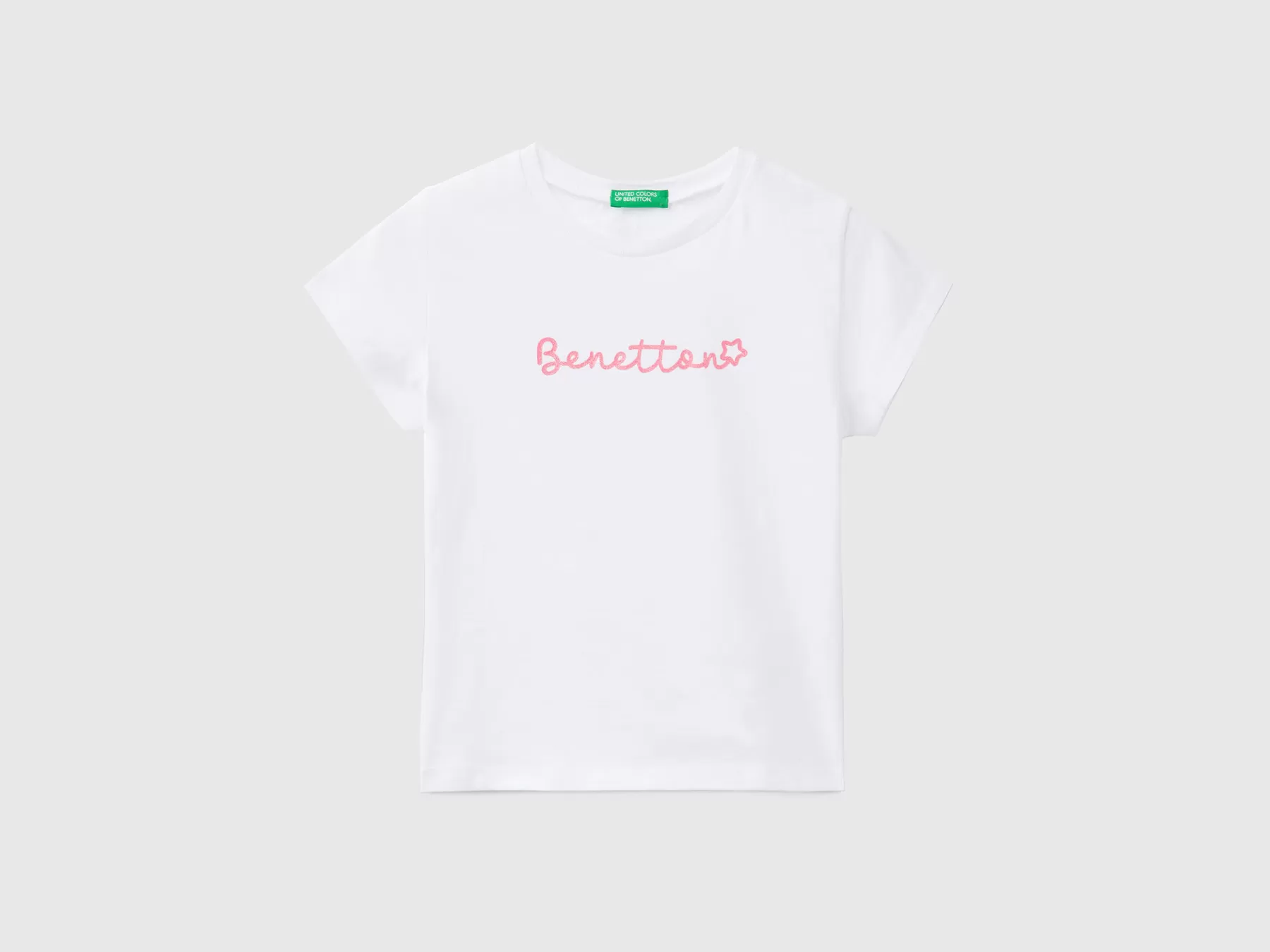 Benetton T-Shirt In Cotone Bio Con Stampa Logo Bianco Cheap