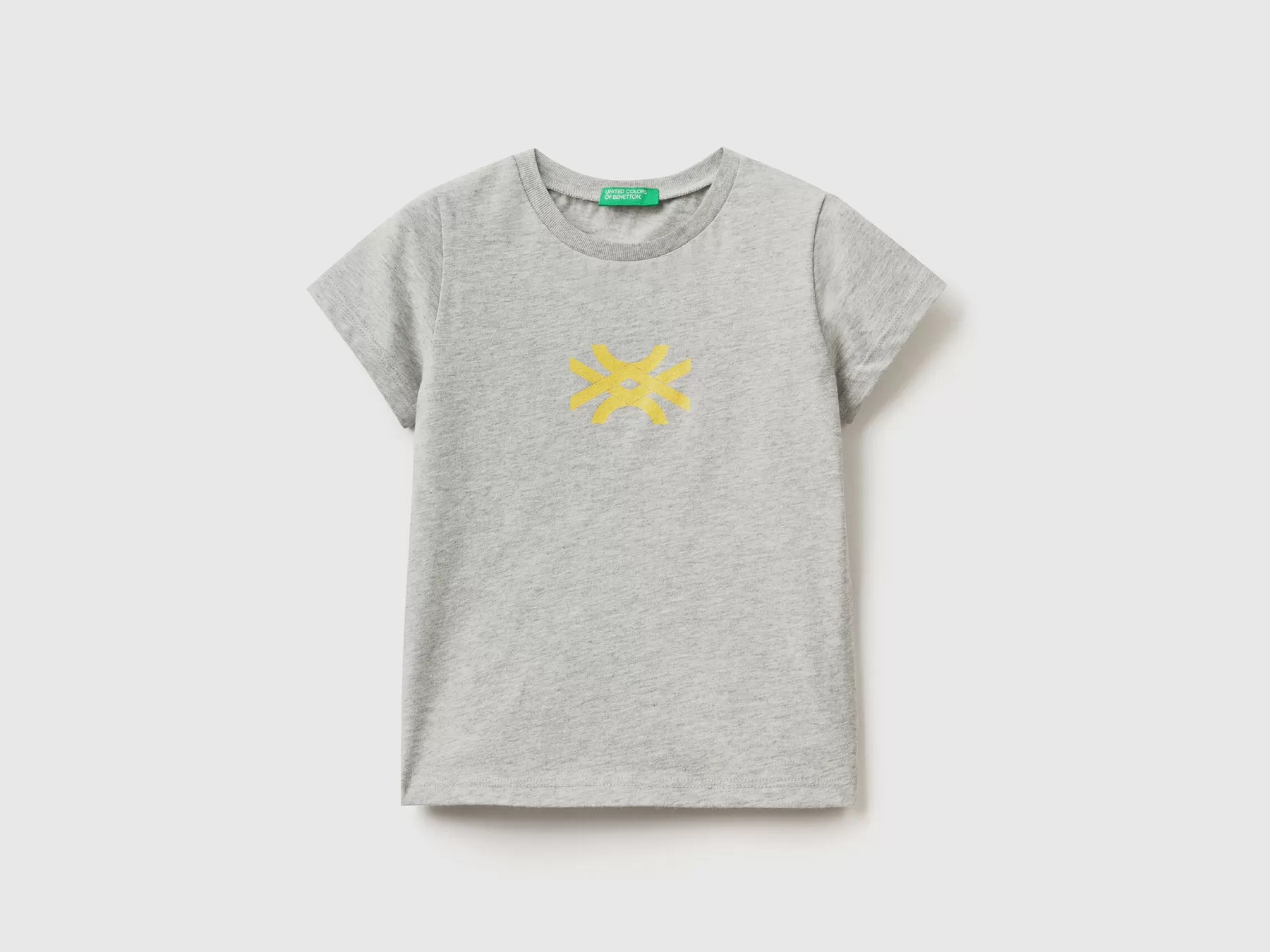 Benetton T-Shirt In Cotone Bio Con Stampa Logo Grigio Chiaro Store