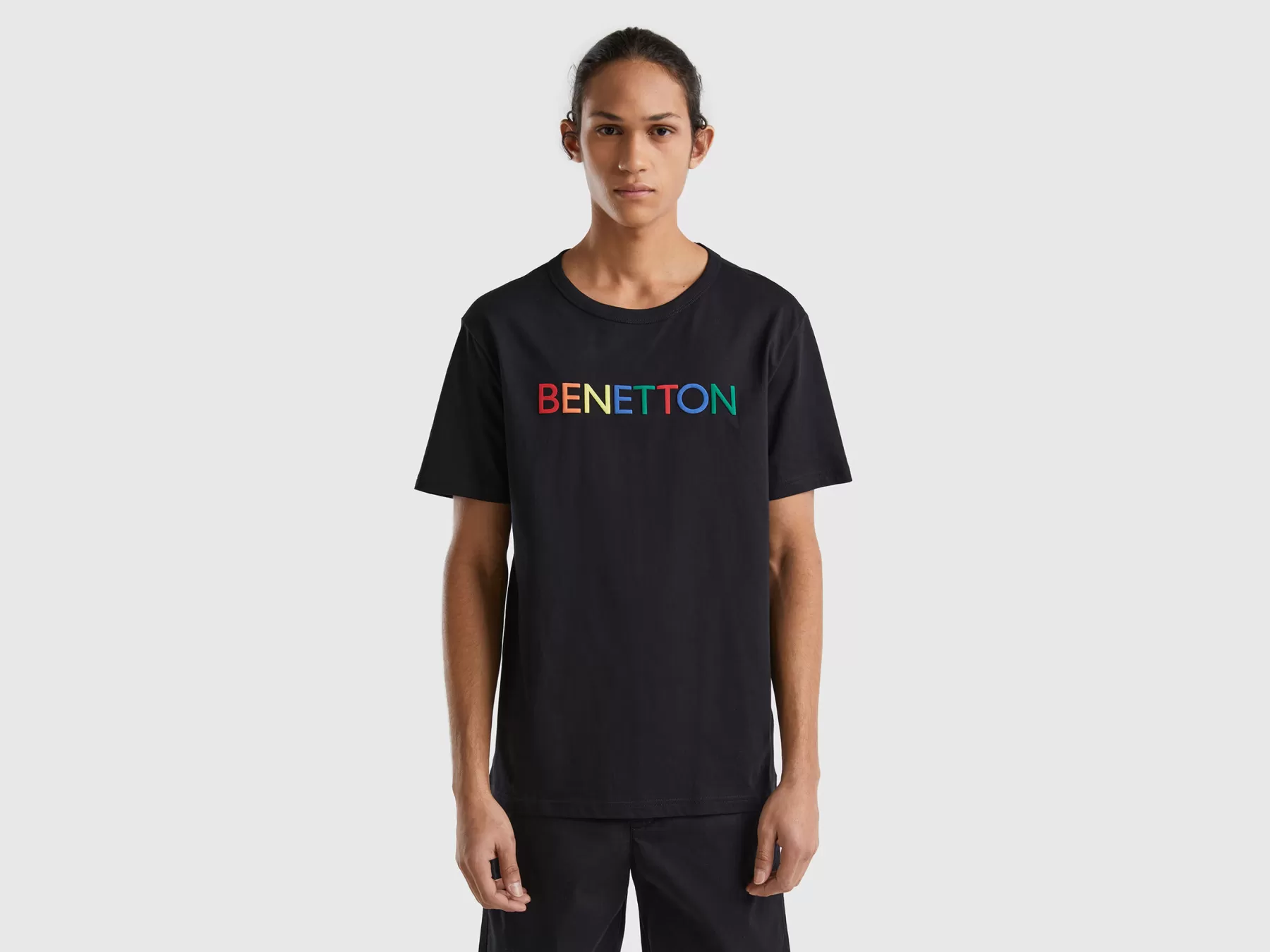 Benetton T-Shirt In Cotone Bio Con Stampa Logo Nero Shop