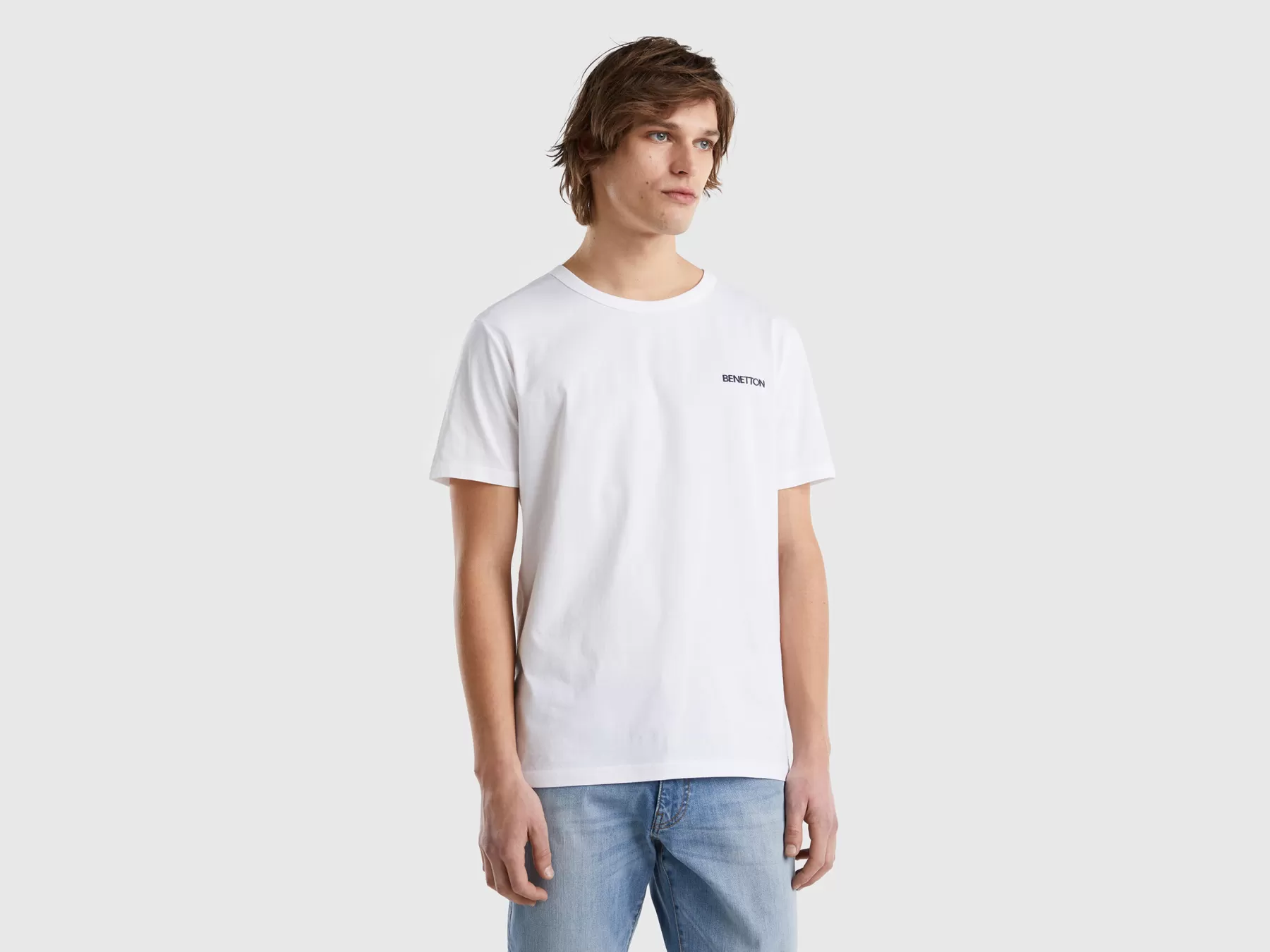 Benetton T-Shirt In Cotone Bio Con Stampa Logo Bianco Best