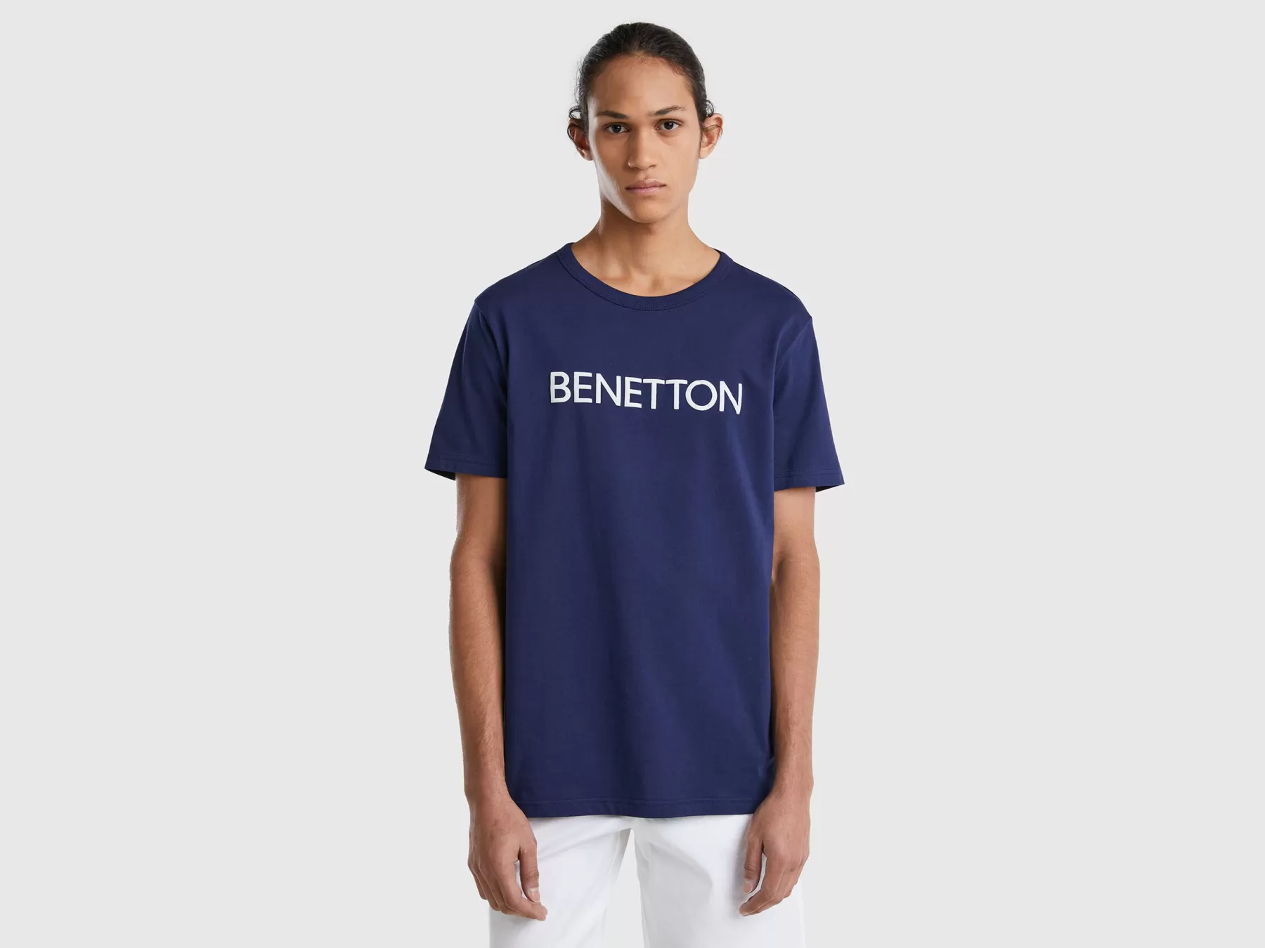 Benetton T-Shirt In Cotone Bio Con Stampa Logo Blu Hot