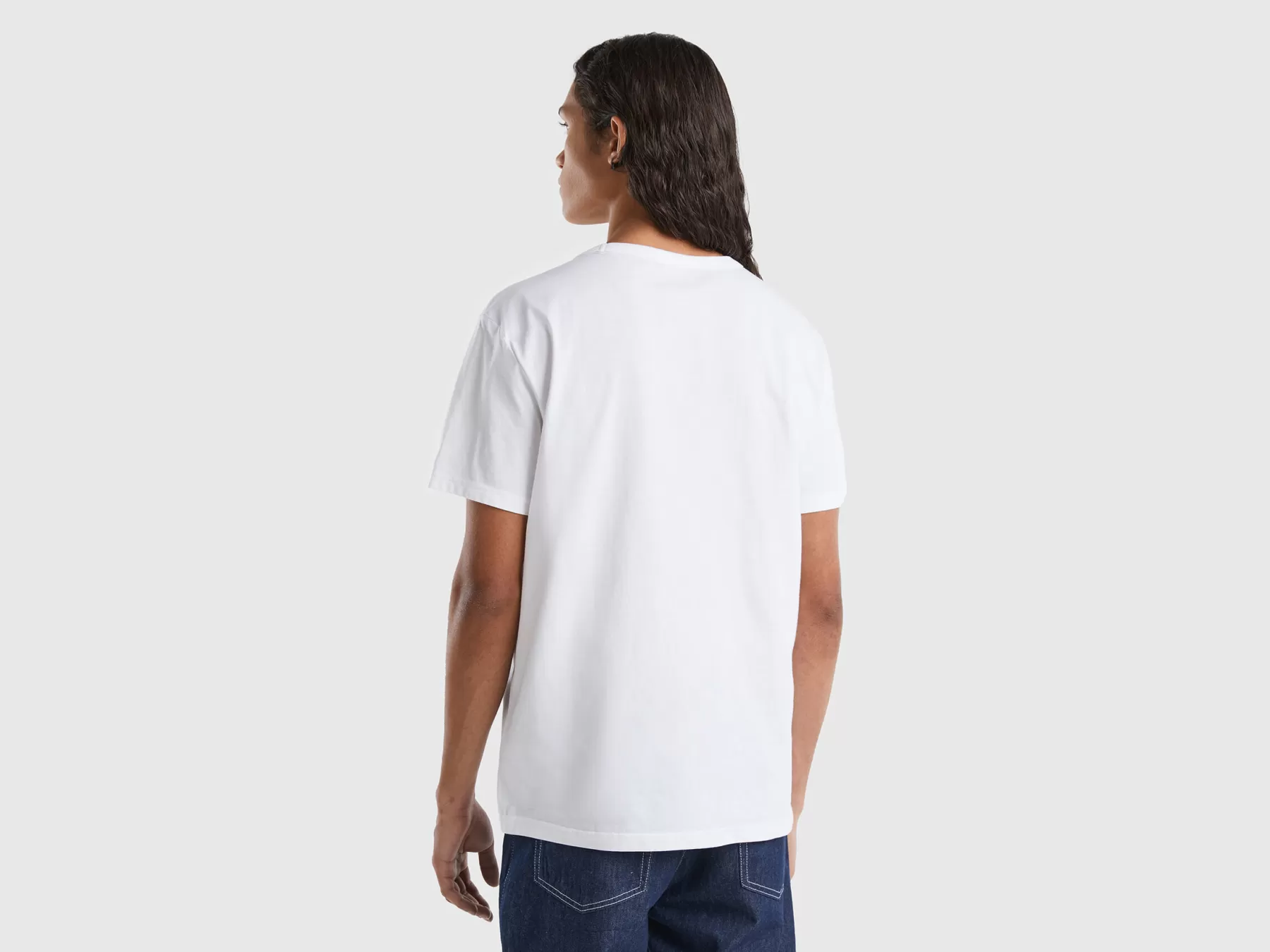 Benetton T-Shirt In Cotone Bio Con Stampa Logo Bianco Clearance