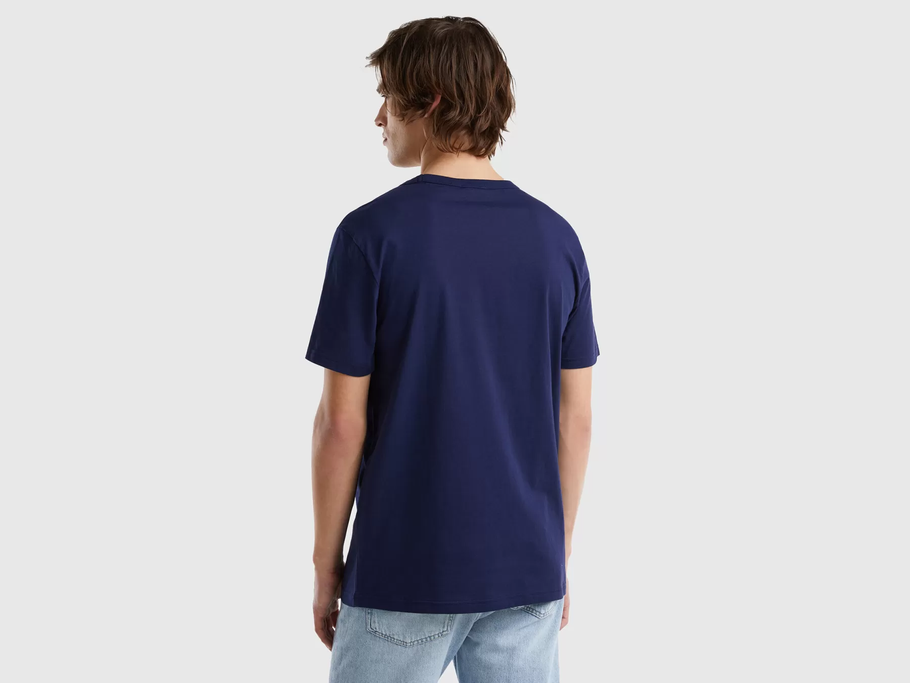 Benetton T-Shirt In Cotone Bio Con Stampa Logo Blu Store