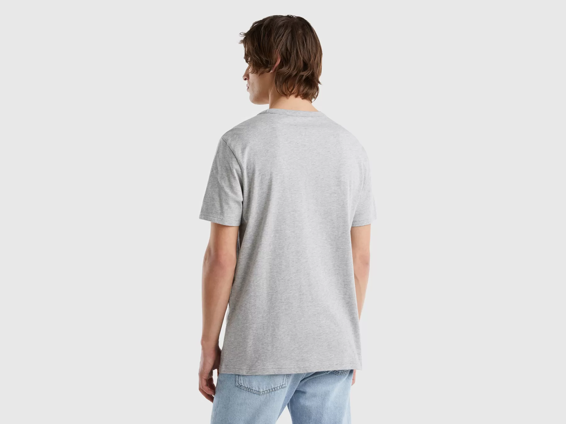 Benetton T-Shirt In Cotone Bio Con Stampa Logo Grigio Chiaro Clearance