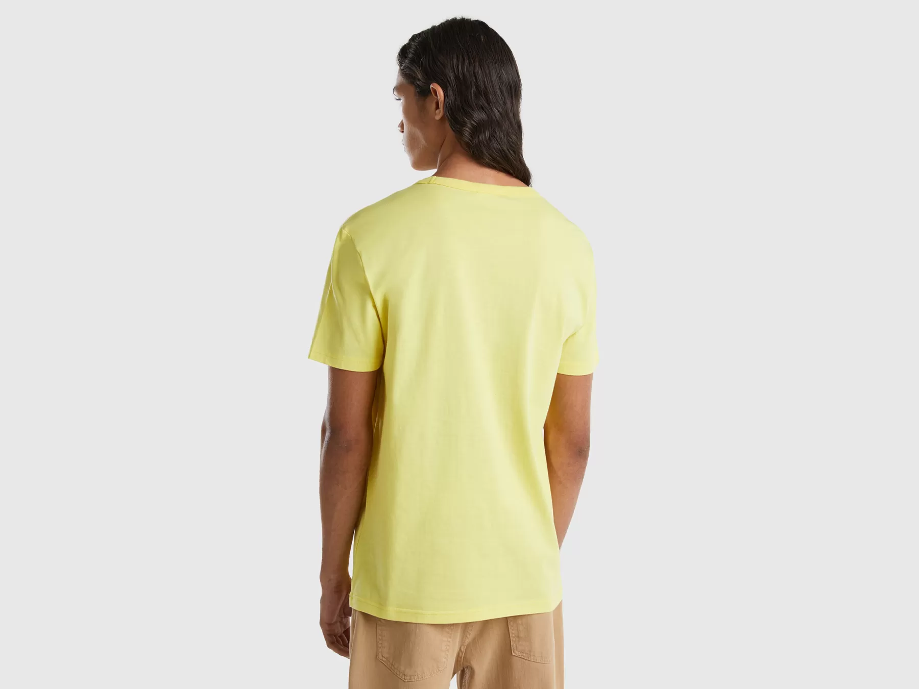 Benetton T-Shirt In Cotone Bio Con Stampa Logo Giallo Flash Sale