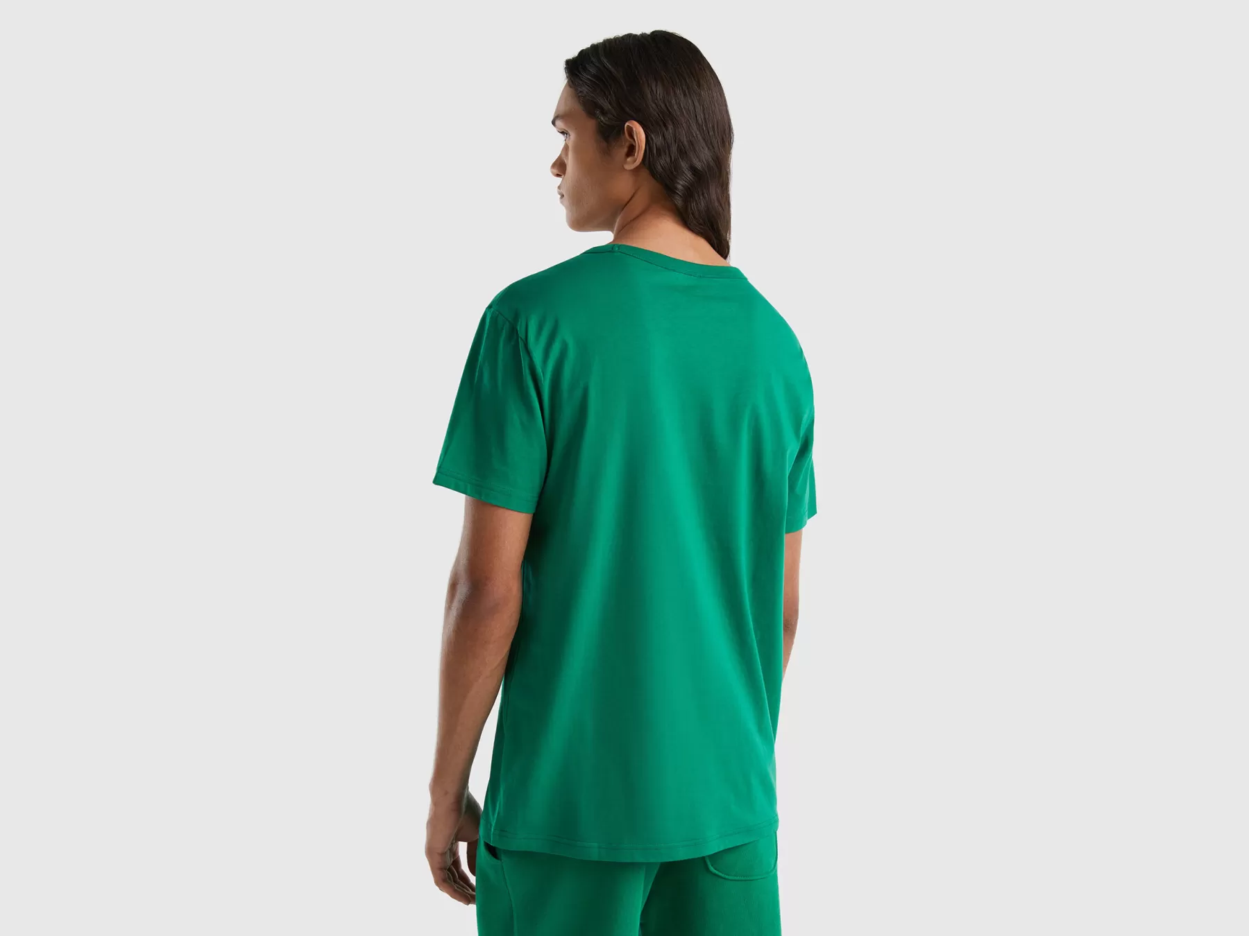 Benetton T-Shirt In Cotone Bio Con Stampa Logo Verde Scuro Sale