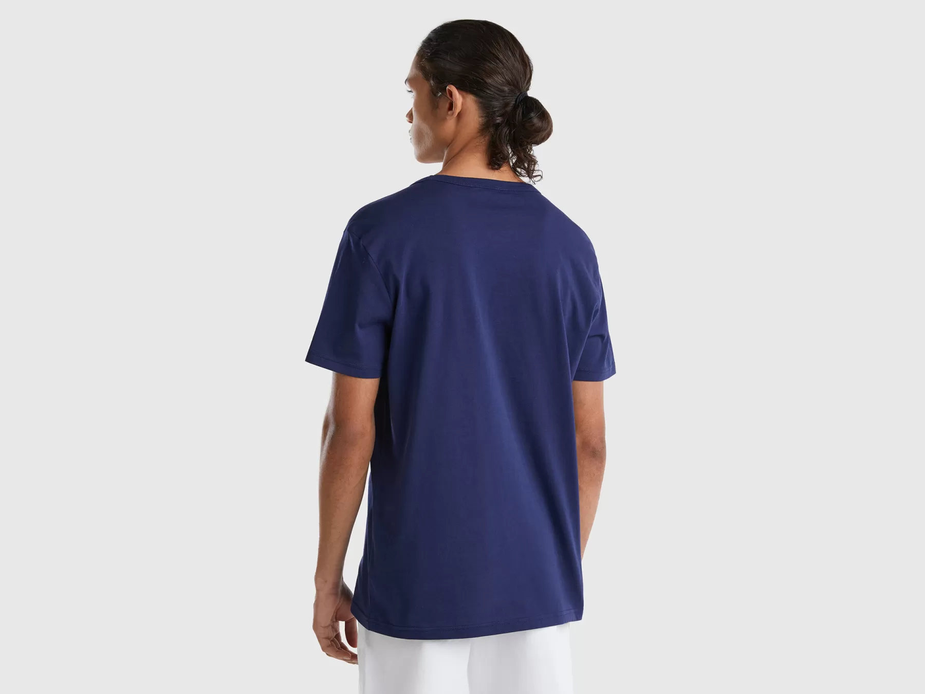 Benetton T-Shirt In Cotone Bio Con Stampa Logo Blu Hot