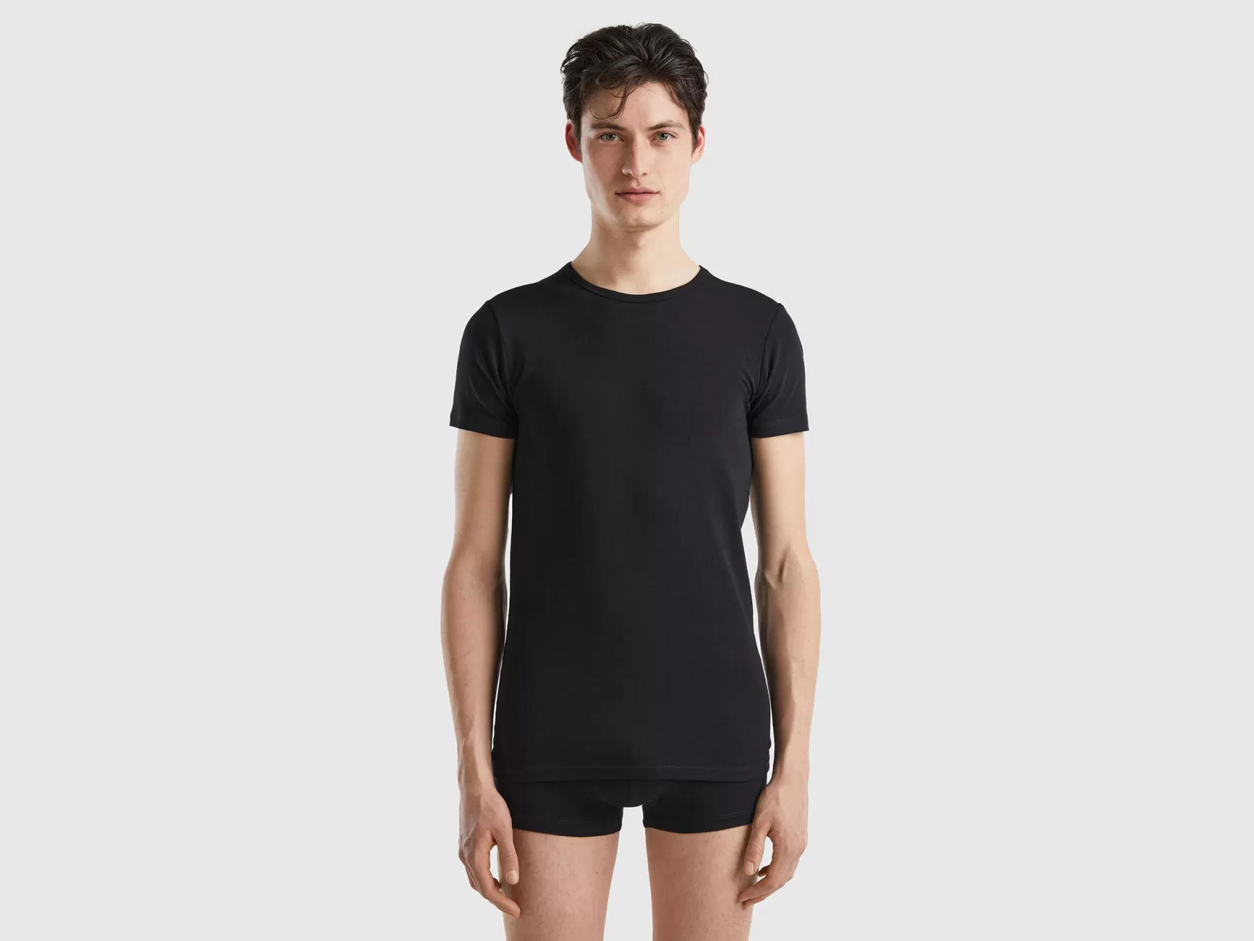 Benetton T-Shirt In Cotone Biologico Stretch Nero Fashion